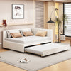 Full Size Upholstered Daybed with Trundle Sofa Bed Frame No Box Spring Needed, Linen Fabric(Beige)