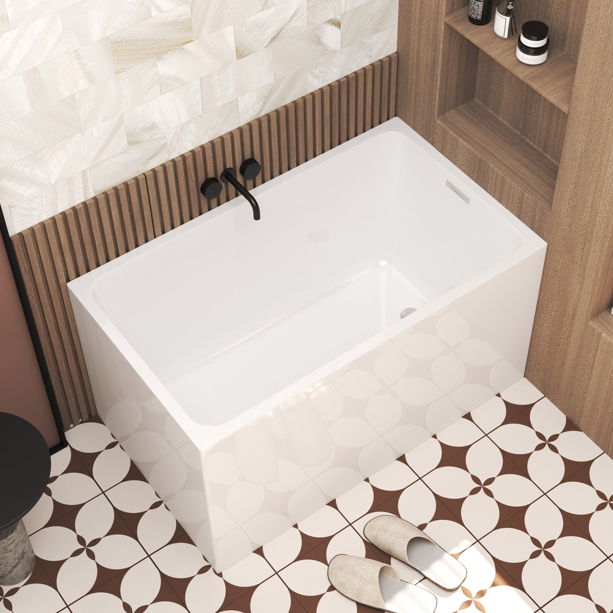 47 inch acrylic freestanding rectangle bathtub in gloss white, front view