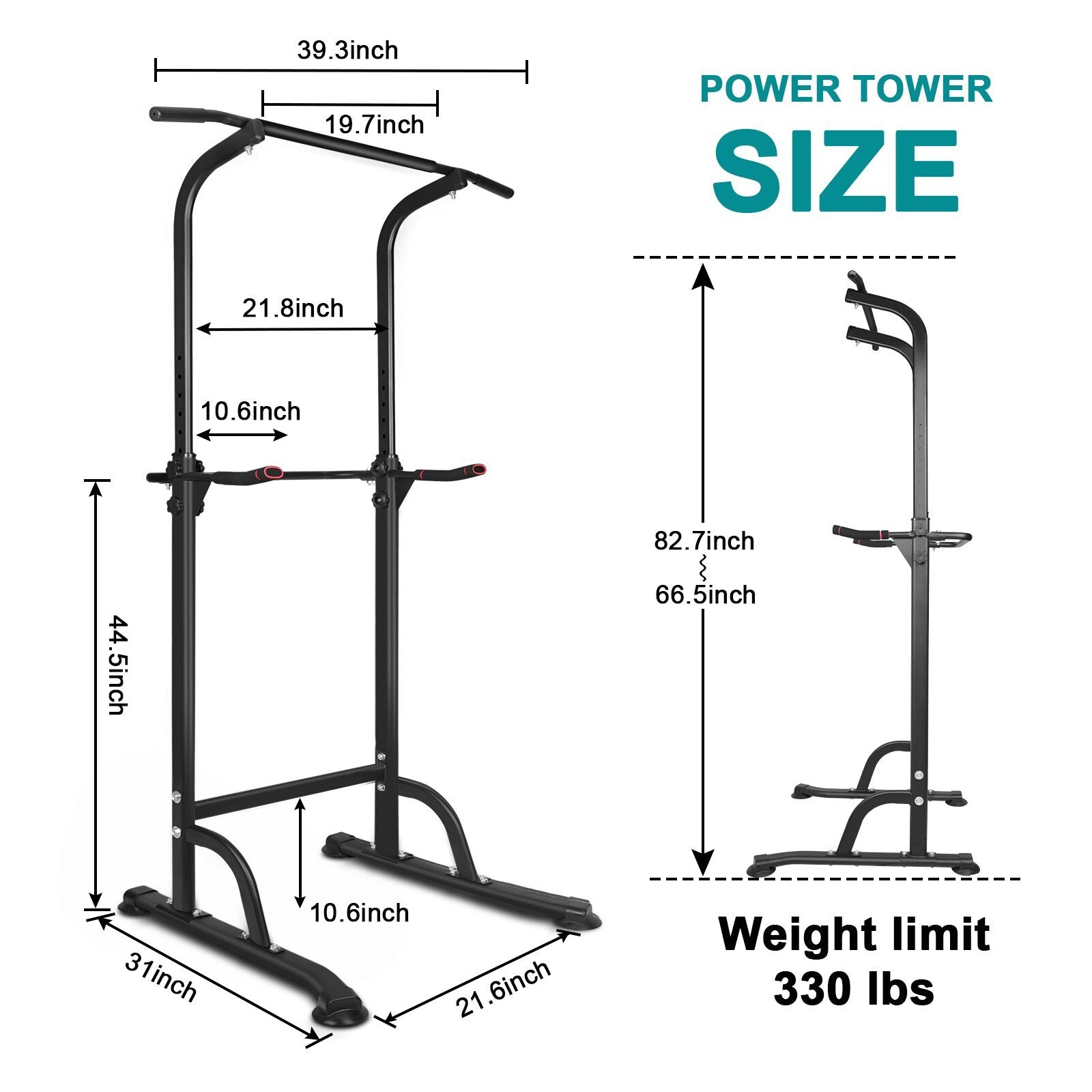 Sport Power Tower Workout Dip Station Pull Up Bar, Height Adjustable Multi-Function Dip Stand for Home Gym Strength Training Fitness Equipment