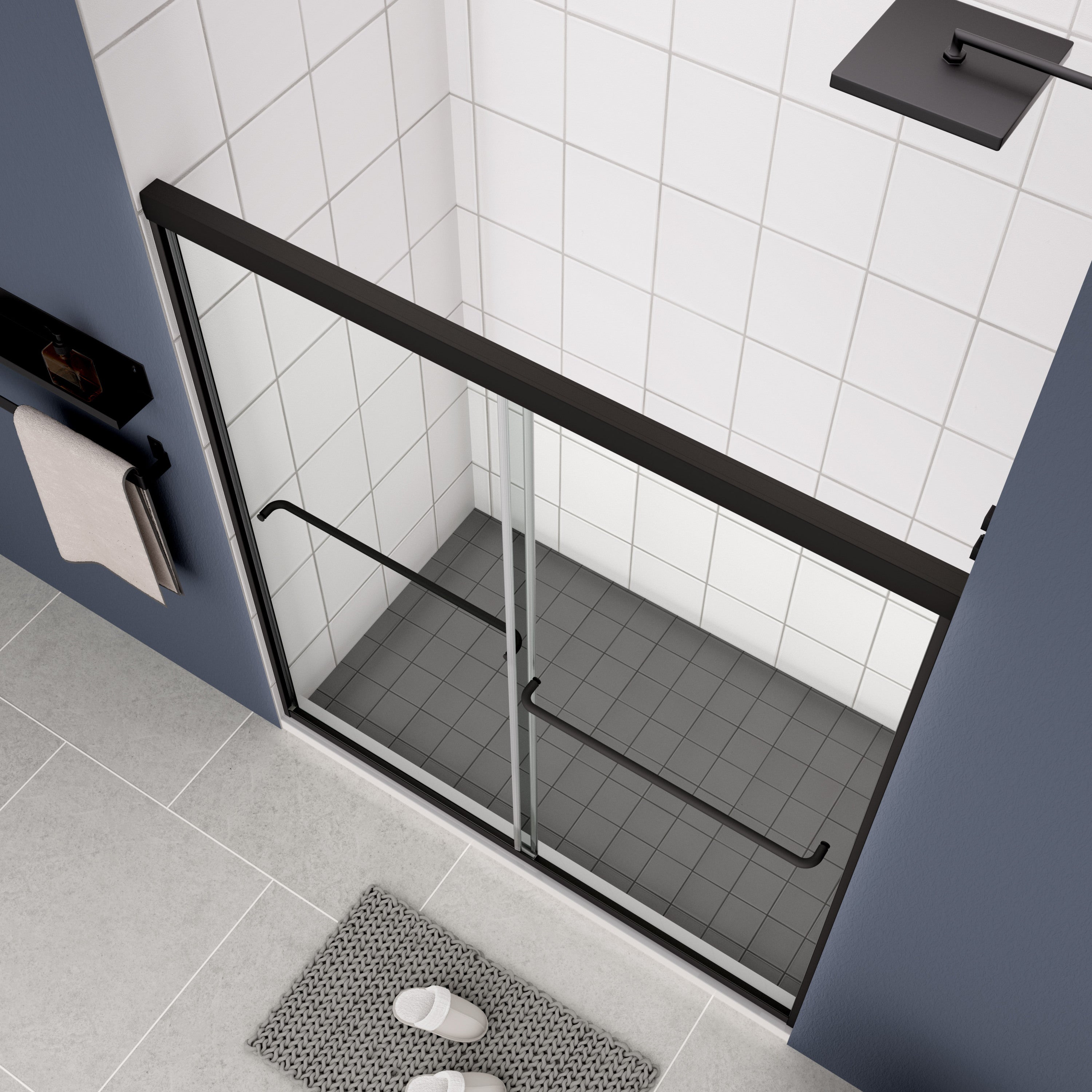 56-60"W x 70"H Bypass shower door, sliding door, with 1/4" tempered glass and Matted black finish