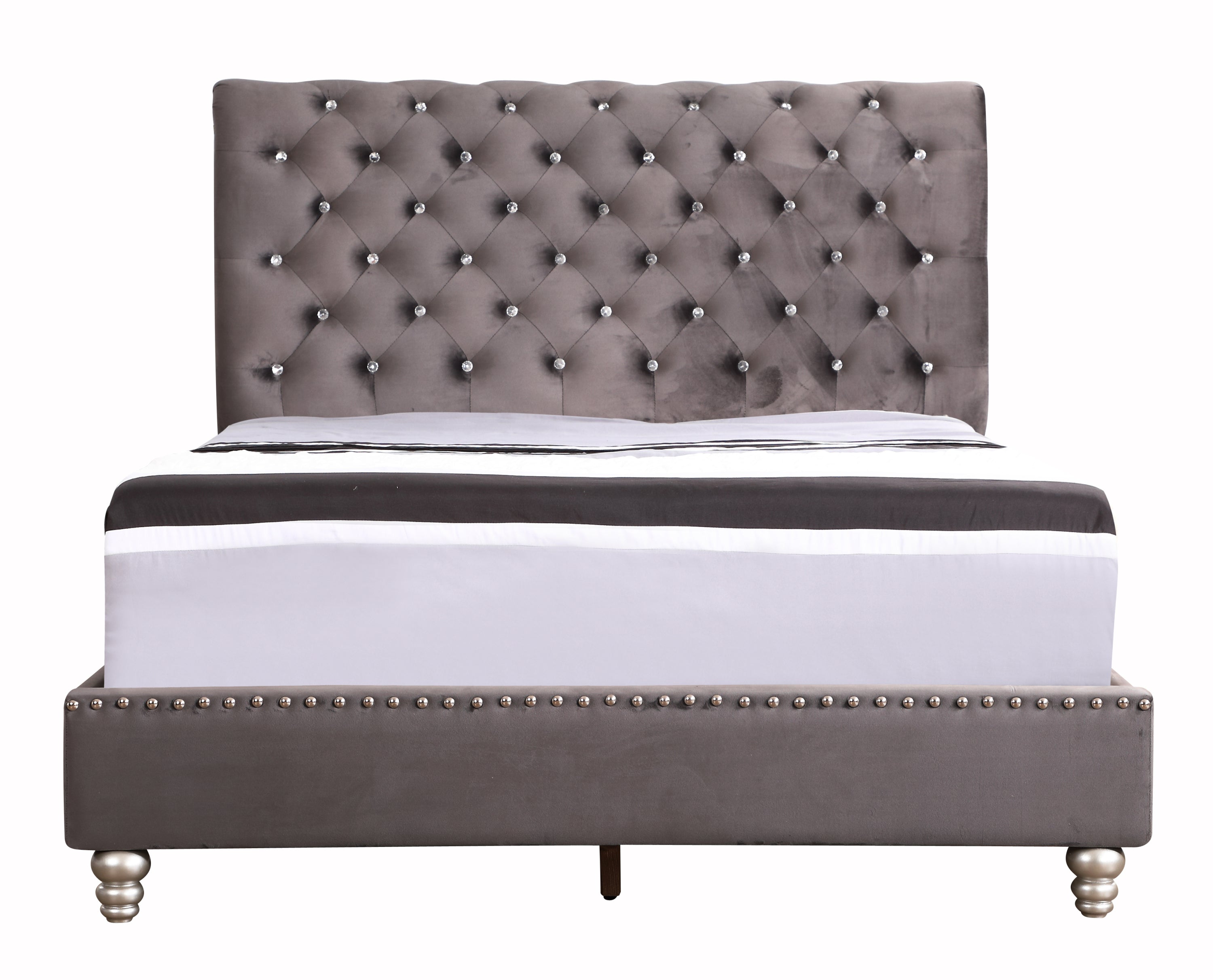 Stylish Gray Upholstered Transitional Bed