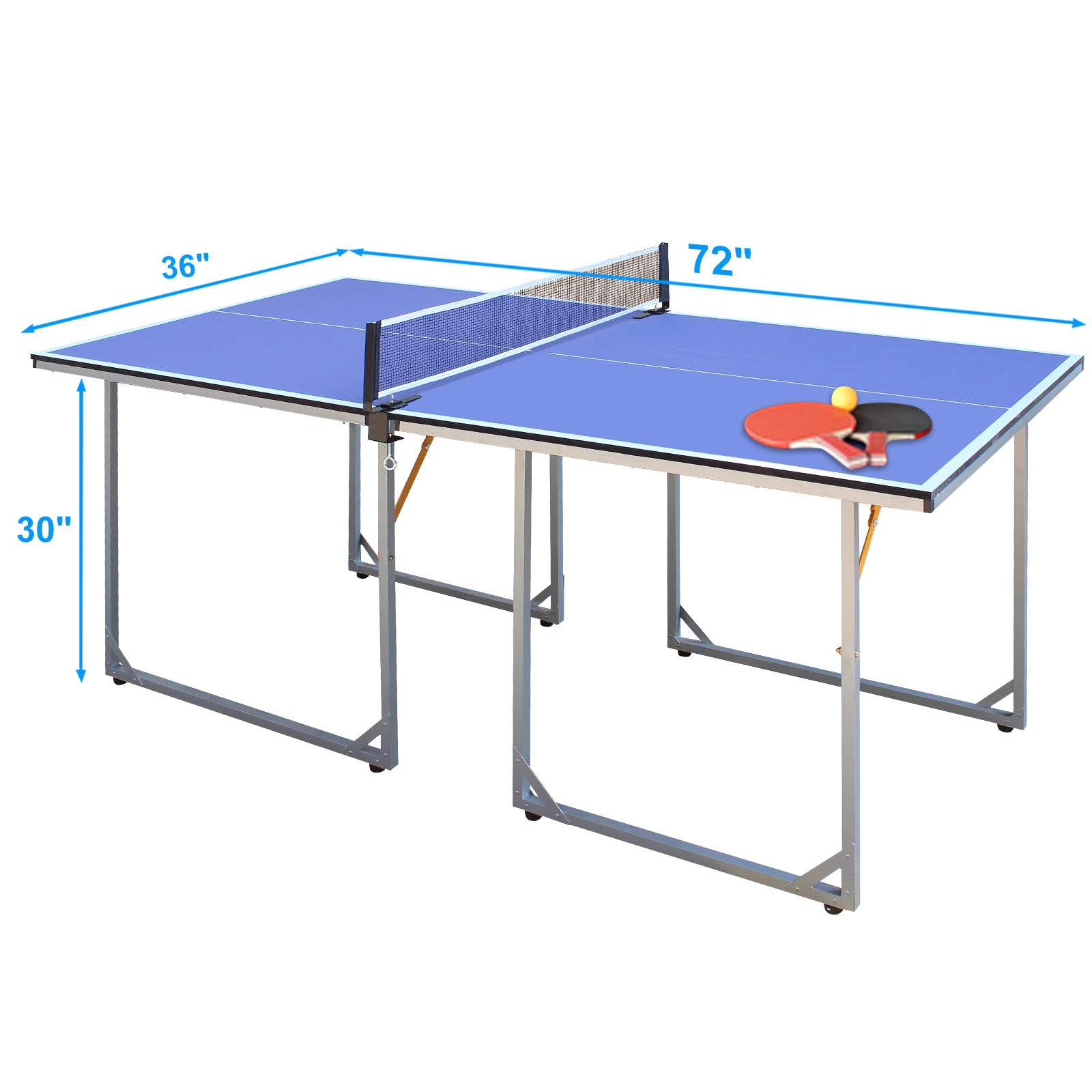 6ft Mid-Size Table Tennis Table Foldable & Portable Ping Pong Table Set for Indoor & Outdoor Games with Net, 2 Table Tennis Paddles and 3 Balls