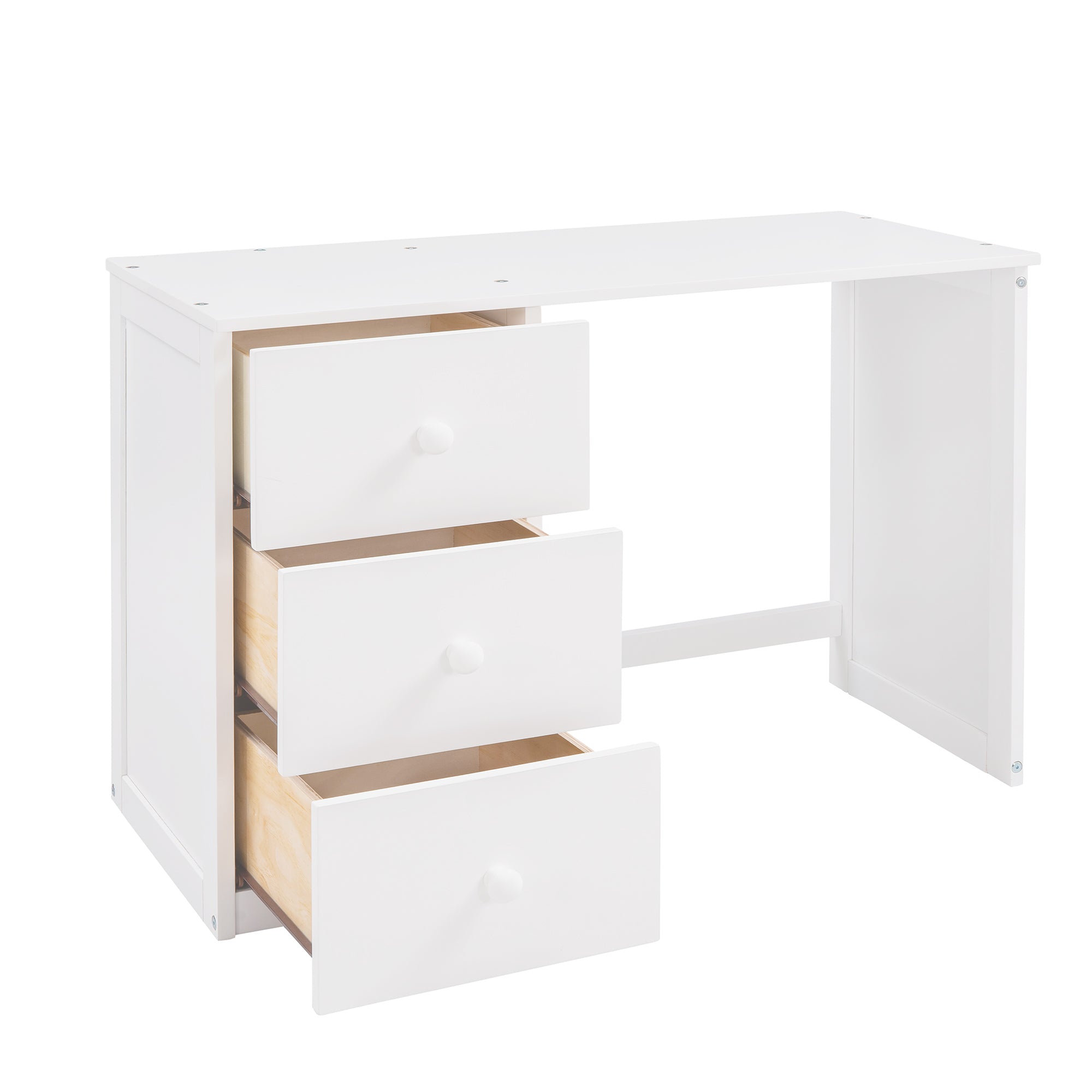 Twin size Loft Bed with Drawers,Desk,and Wardrobe-White