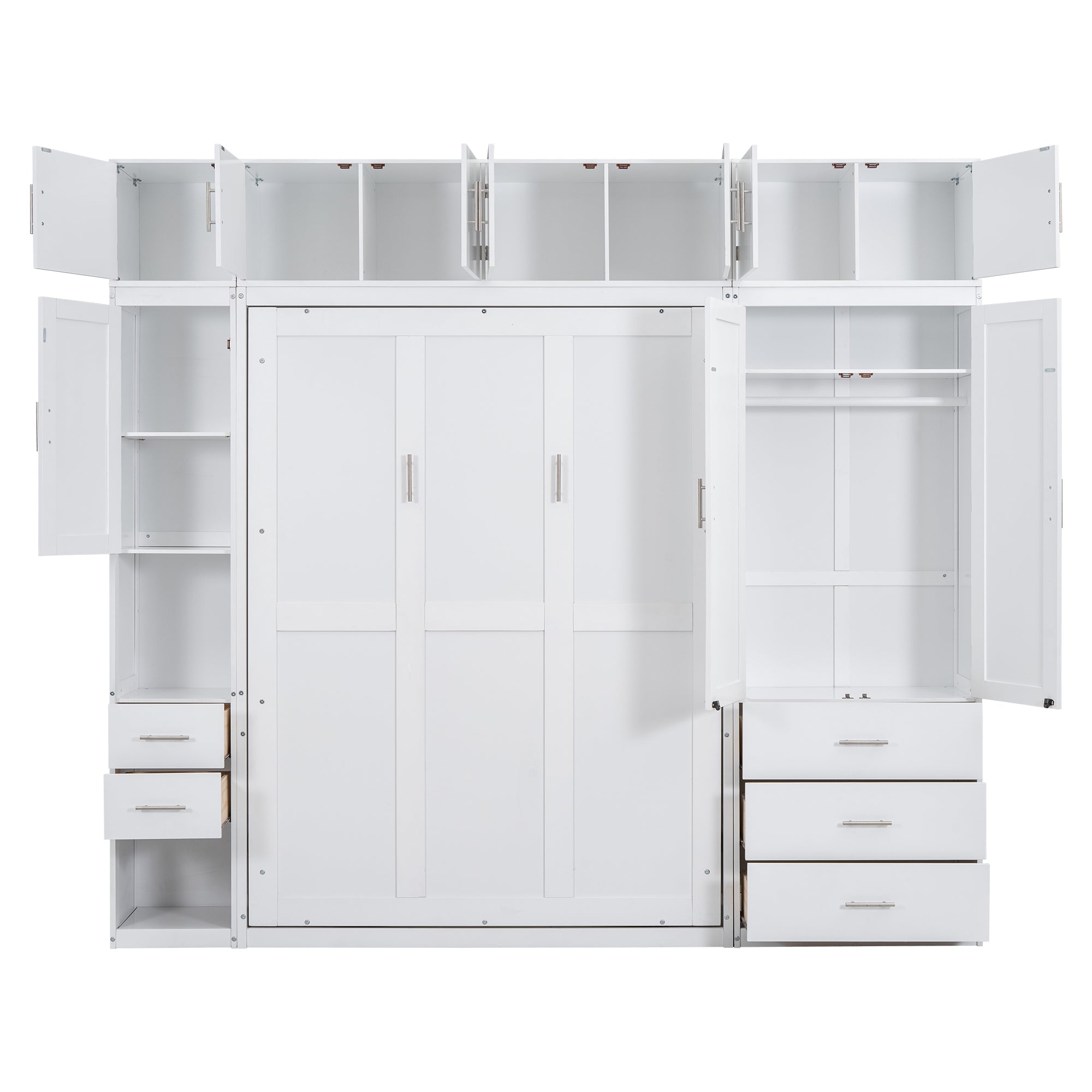 Full Size Murphy Bed with Lockers and Wardrobes, With installation video, White