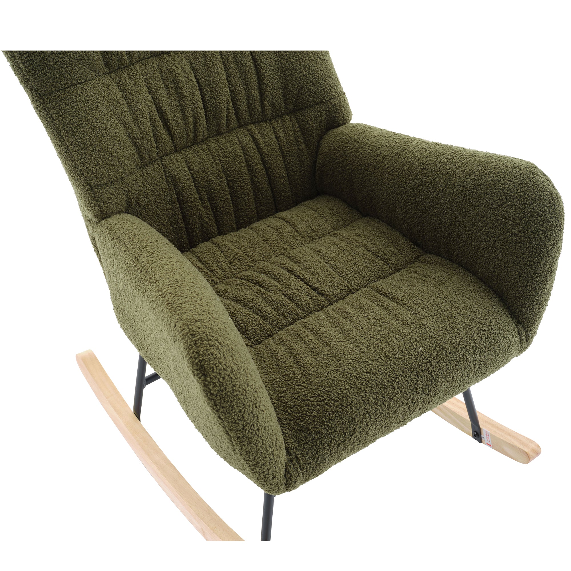 Nursery Rocking Chair, Teddy Upholstered Glider Rocker, Rocking Accent Chair with High Backrest, Comfy Rocking Accent Armchair for Living Room, Bedroom, Offices, DARK GREEN