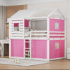 Full Size Bunk Wood House Bed with Tent, Pink+White