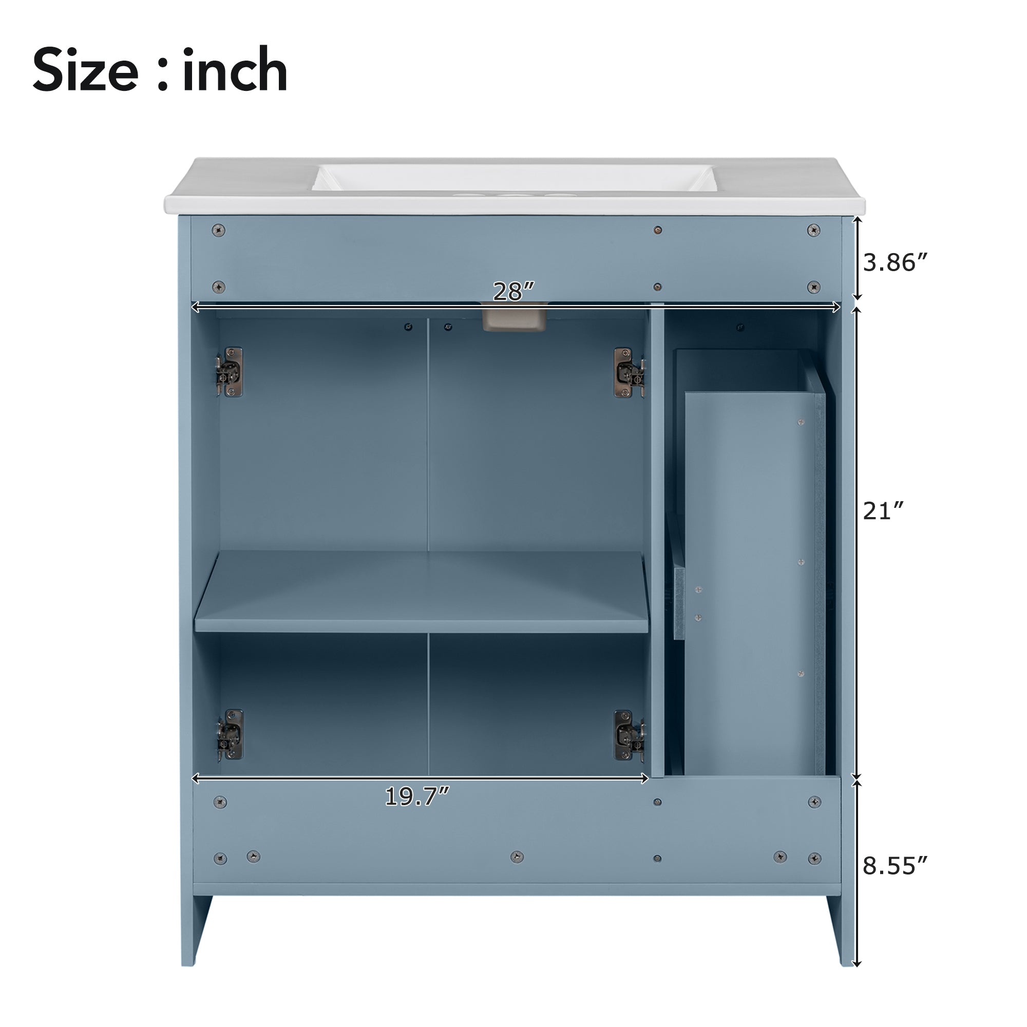 30-Inch Blue Bathroom Vanity with Ceramic Sink Combo, Abundant Storage Cabinet - 2 Soft close Doors and Double-tier Deep Drawer