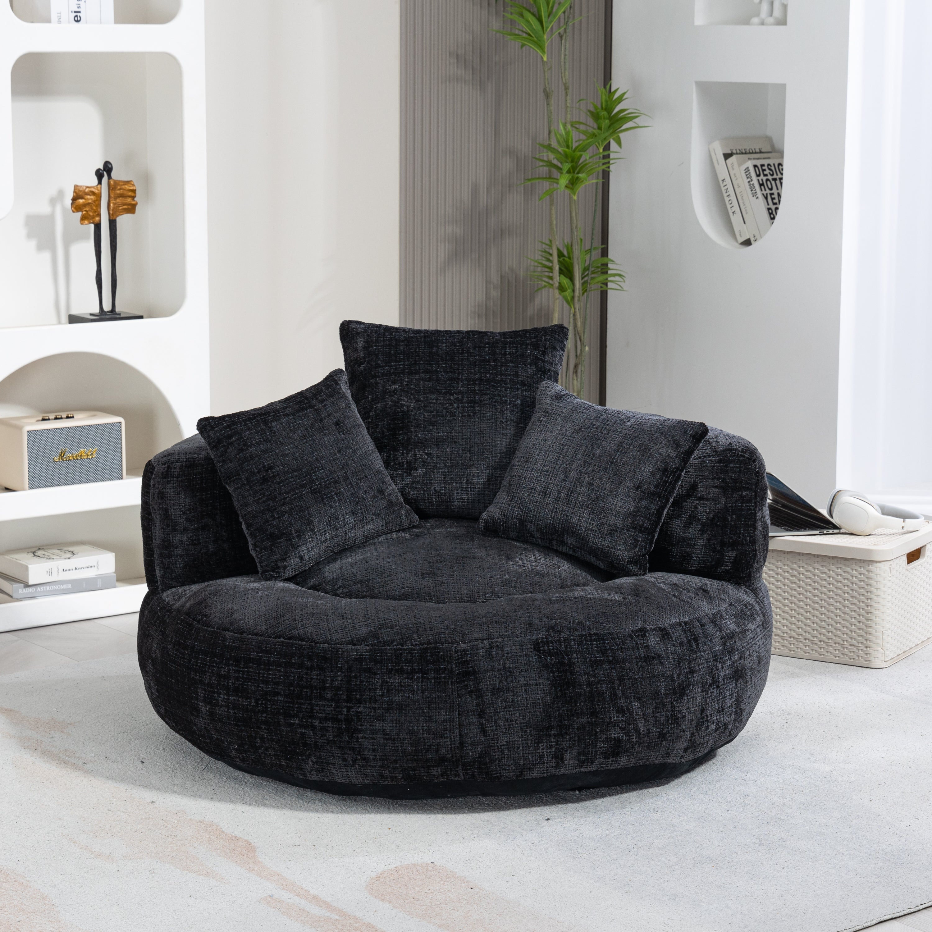 COOLMORE Lazy Sofa Durable Comfort Lounger High Back Bean Bag Chair Couch With Three Pillows for Adults and Kids, Indoor & Outdoor,  Single Gaming Sofa Chair For Bedroom,Office (Black Chenille)