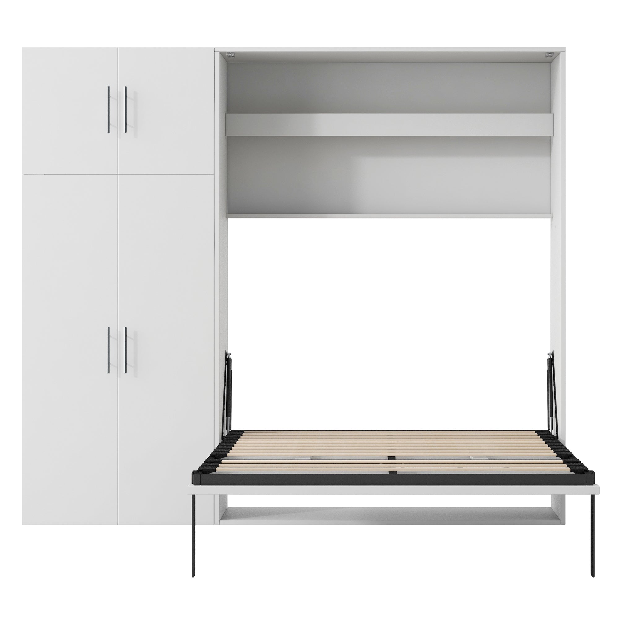 Full Size Murphy Bed with Lockers and Wardrobes, White