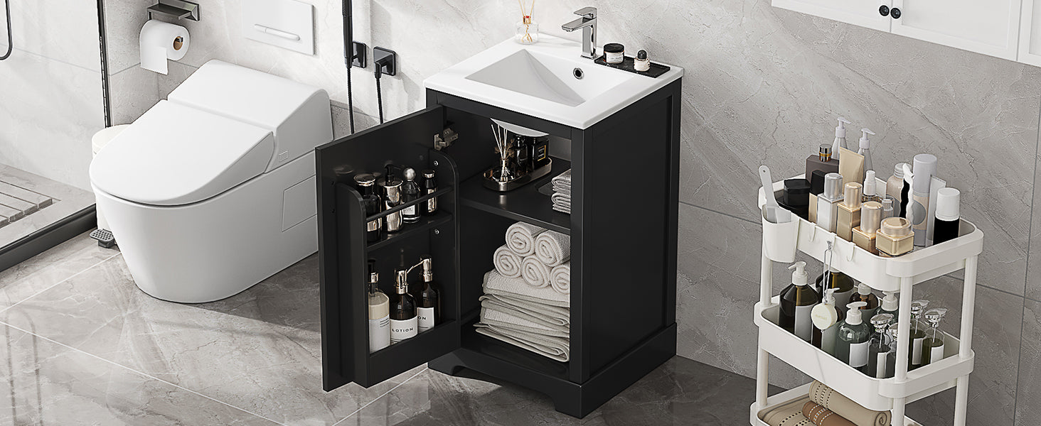 20" Bathroom Vanity with Sink, Bathroom Cabinet with Soft Closing Door, Storage Rack and Adjustable Shelve, Black