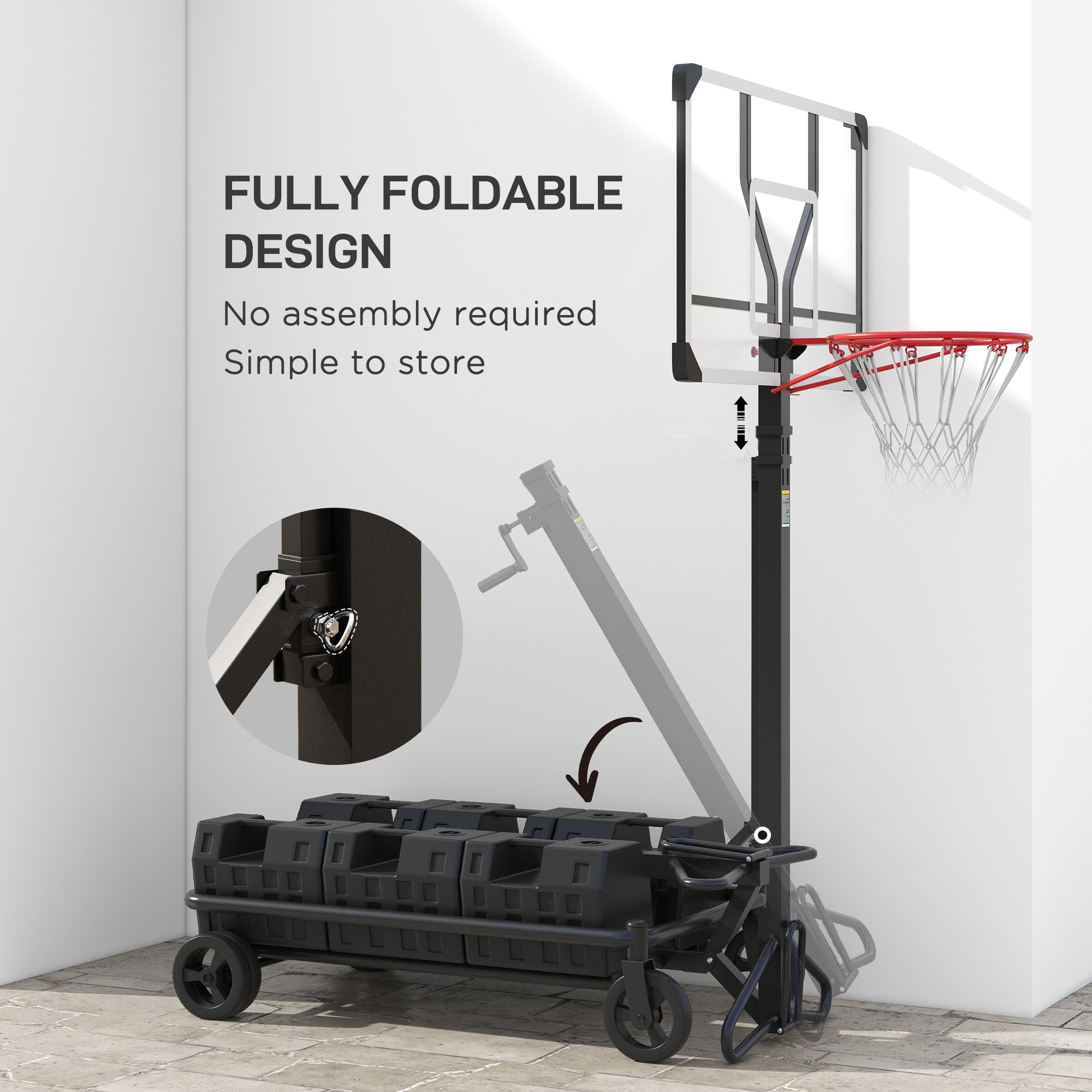 Soozier Portable Basketball Hoop, Fully Foldable Basketball Goal, 4.3-10.2ft Height Adjustable Basketball System with 4 Wheels and Extra Wide Base for Teenagers, Youth & Adults