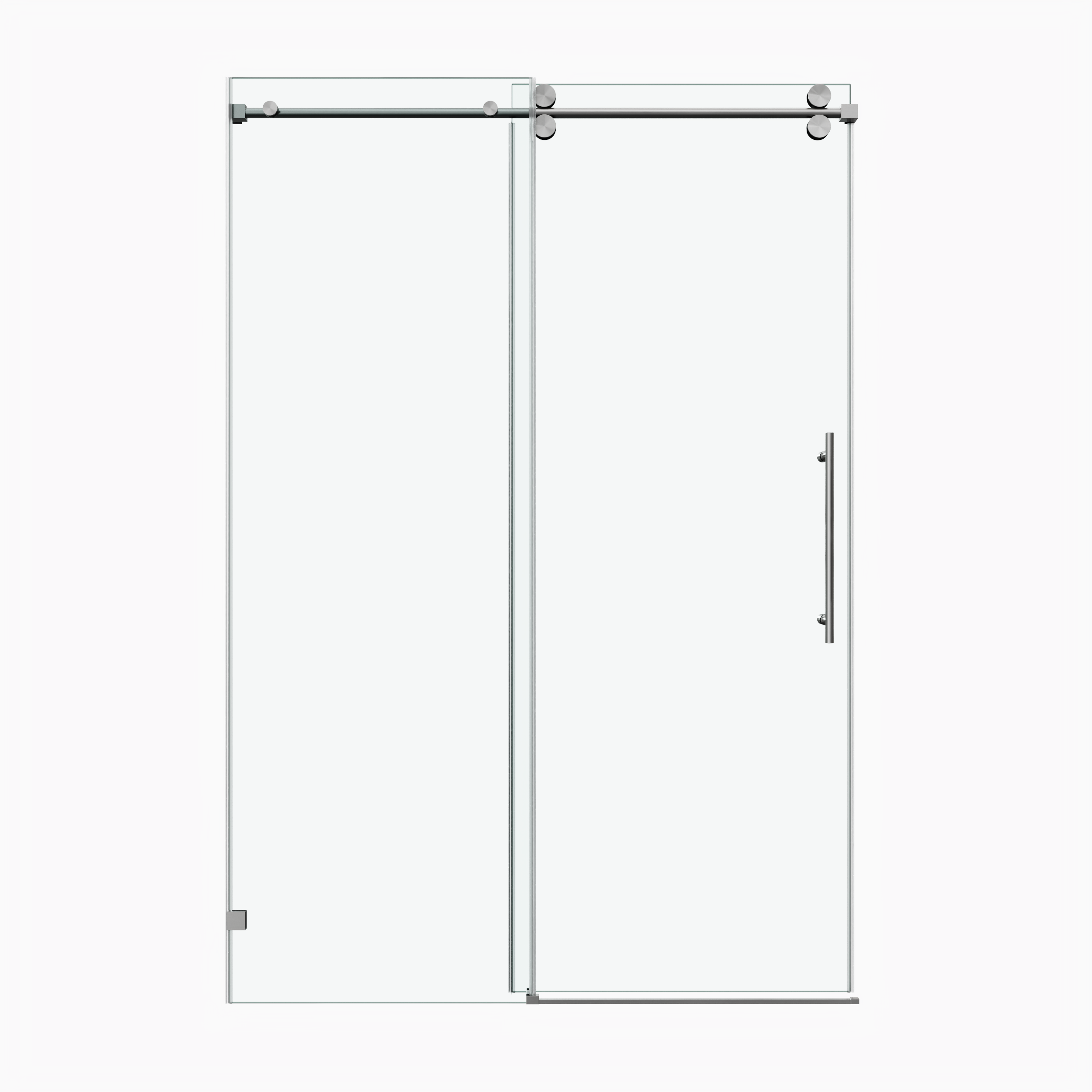 60 x 76 fixed and sliding round tube shower door brushed nickel front view