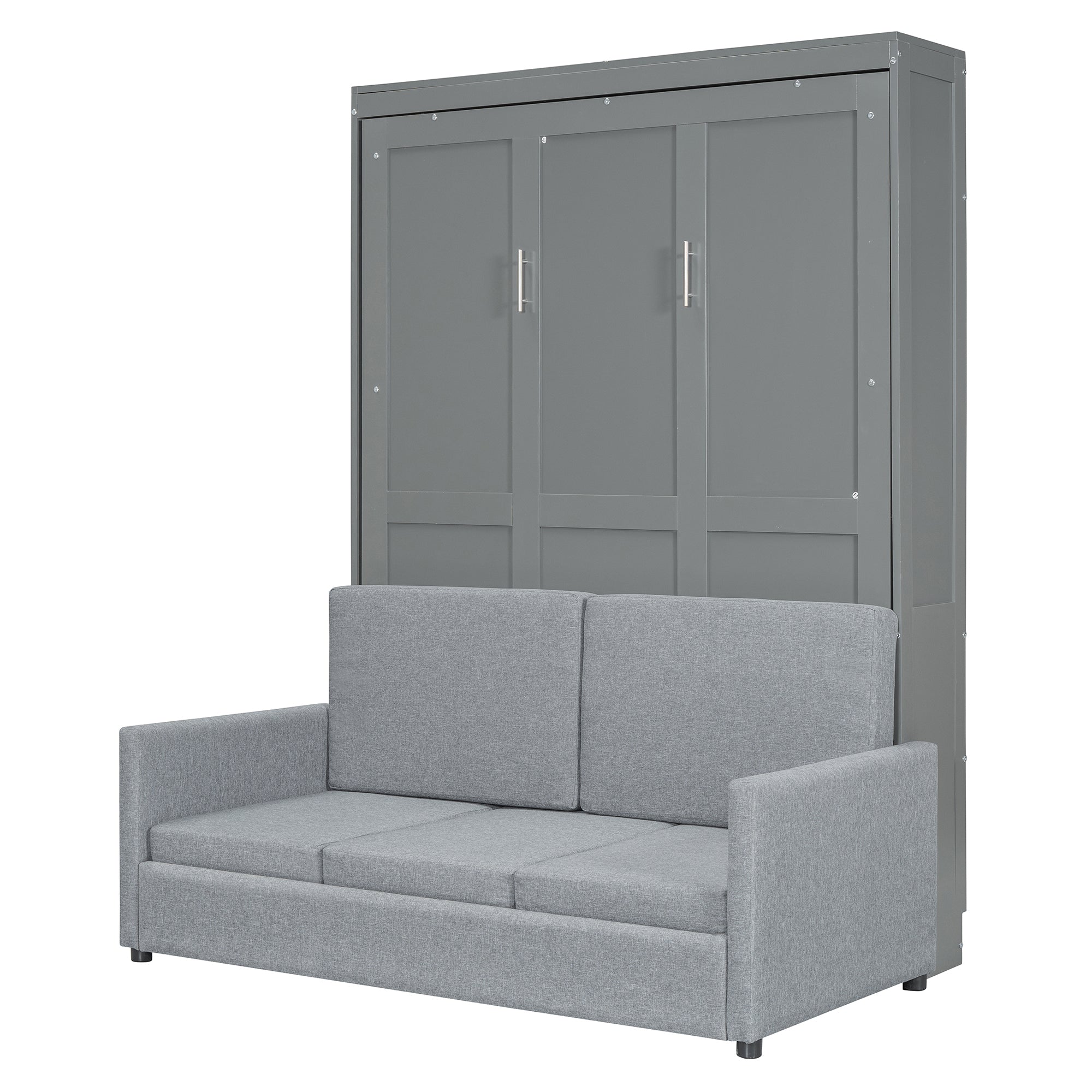 Full Size Murphy Bed Wall Bed with Cushion,Gray