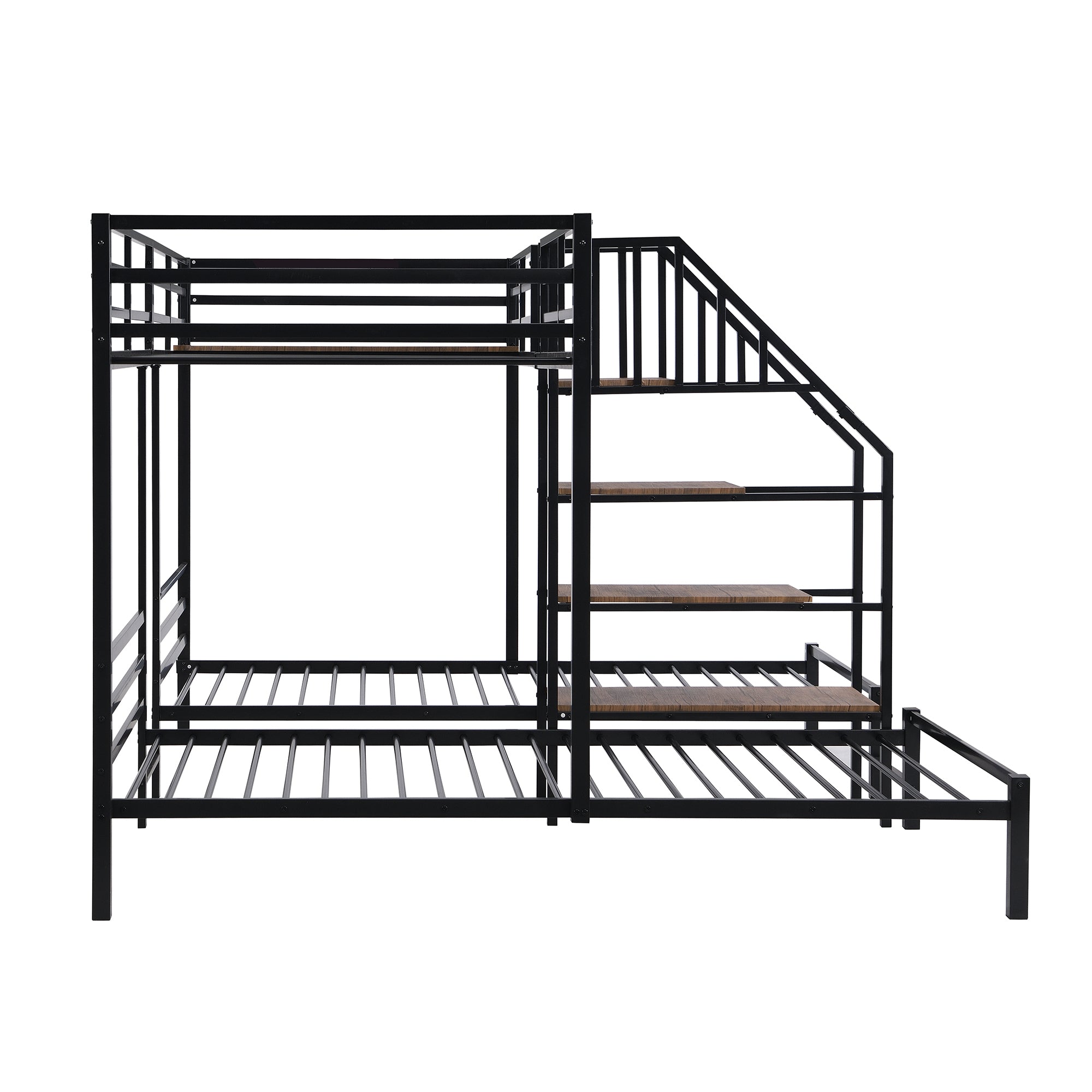 Metal Twin over Twin & Twin Bunk Bed, Triple Bunk Bed with Storage Shelves Staircase, Black