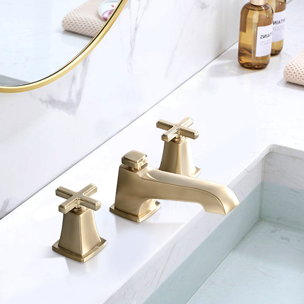 Two Handle Widespread High-arc Bathroom Faucet with Drain Assembly, Brushed Gold