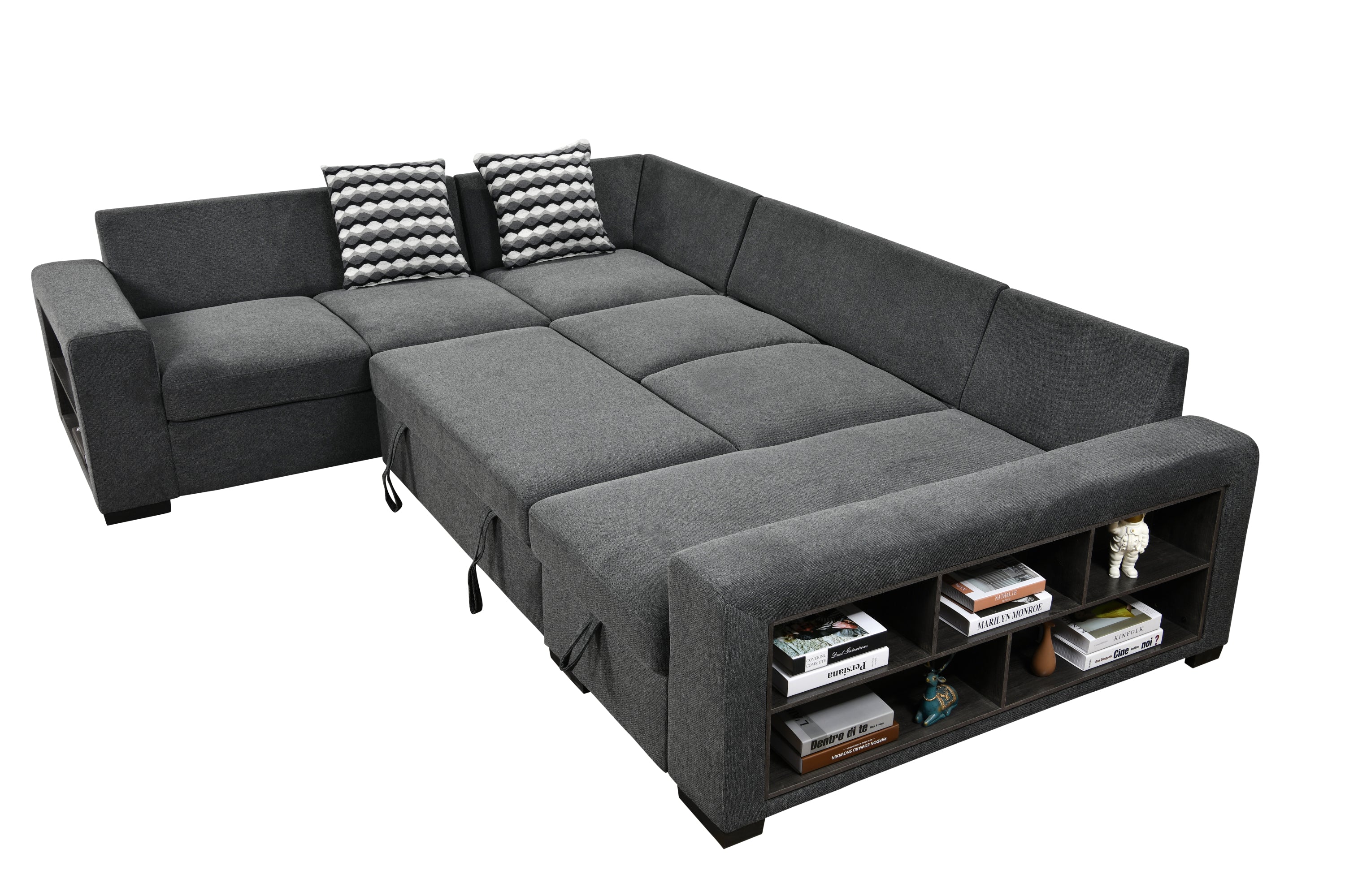 125'' Modern U Shaped 7 Seat Sectional Sofa Couch with Cabinet,Sofa Bed with Storage Chaise-Pull Out Couch Bed for Living Room,Dark Gray