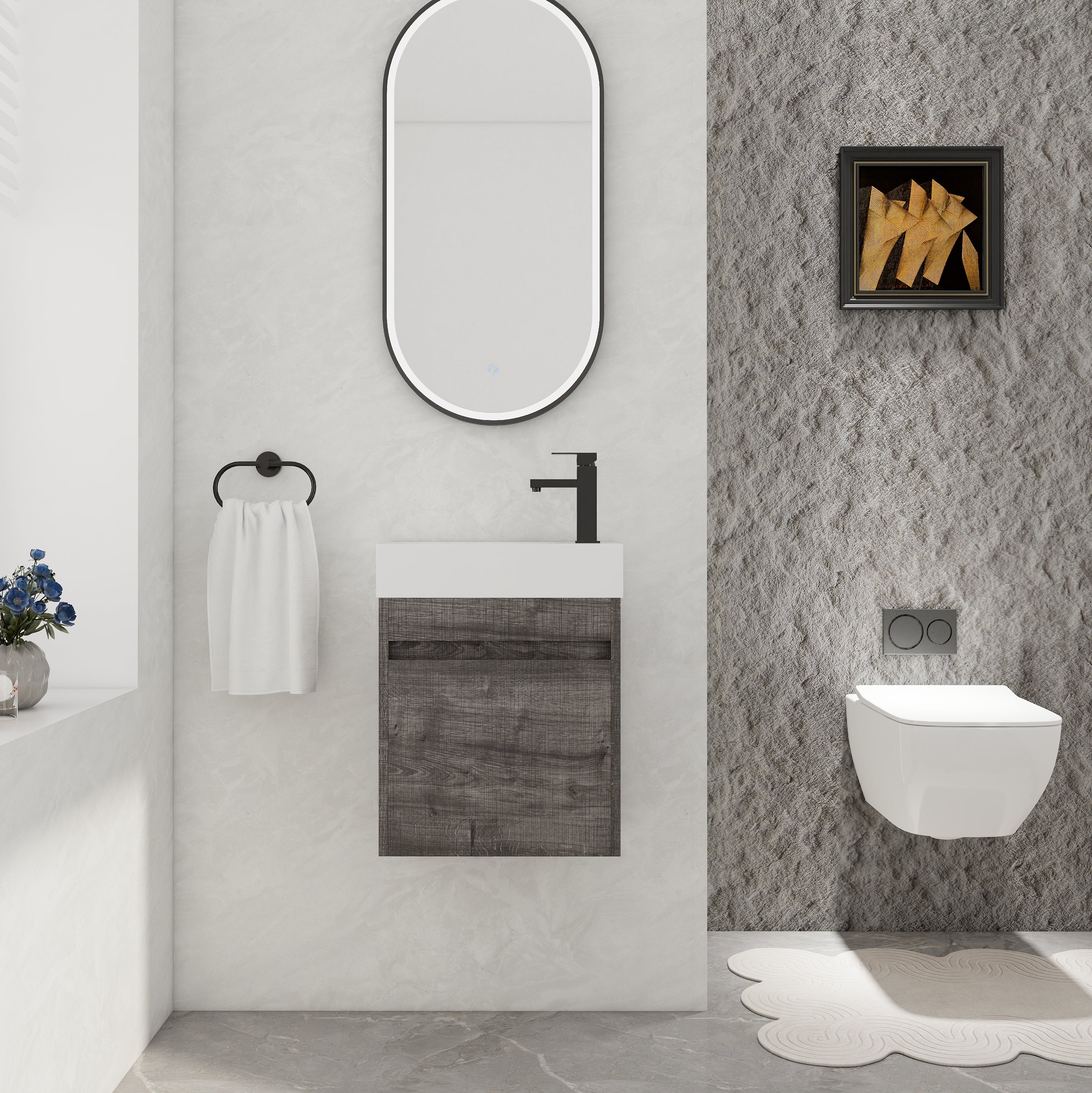 18'' Floating Wall-Mounted Bathroom Vanity with White Resin Sink & Soft-Close Cabinet Door