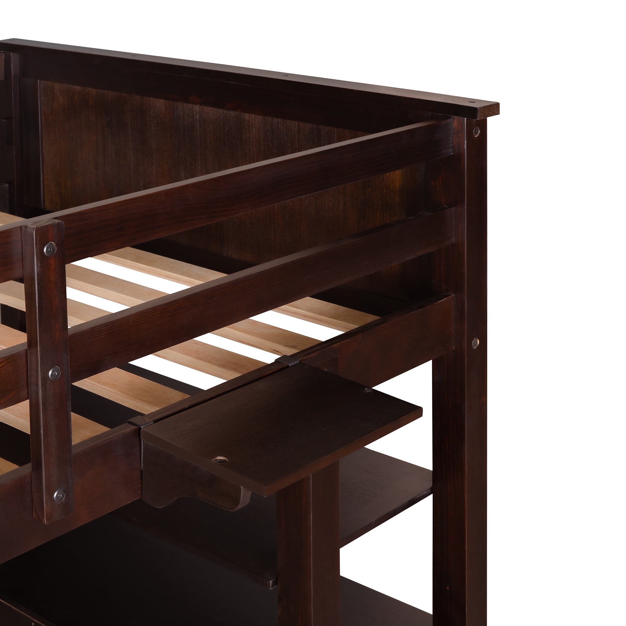 Twin size Loft Bed with Drawers and Desk, Wooden Loft Bed with Shelves - Espresso(OLD SKU: LT001530AAP)