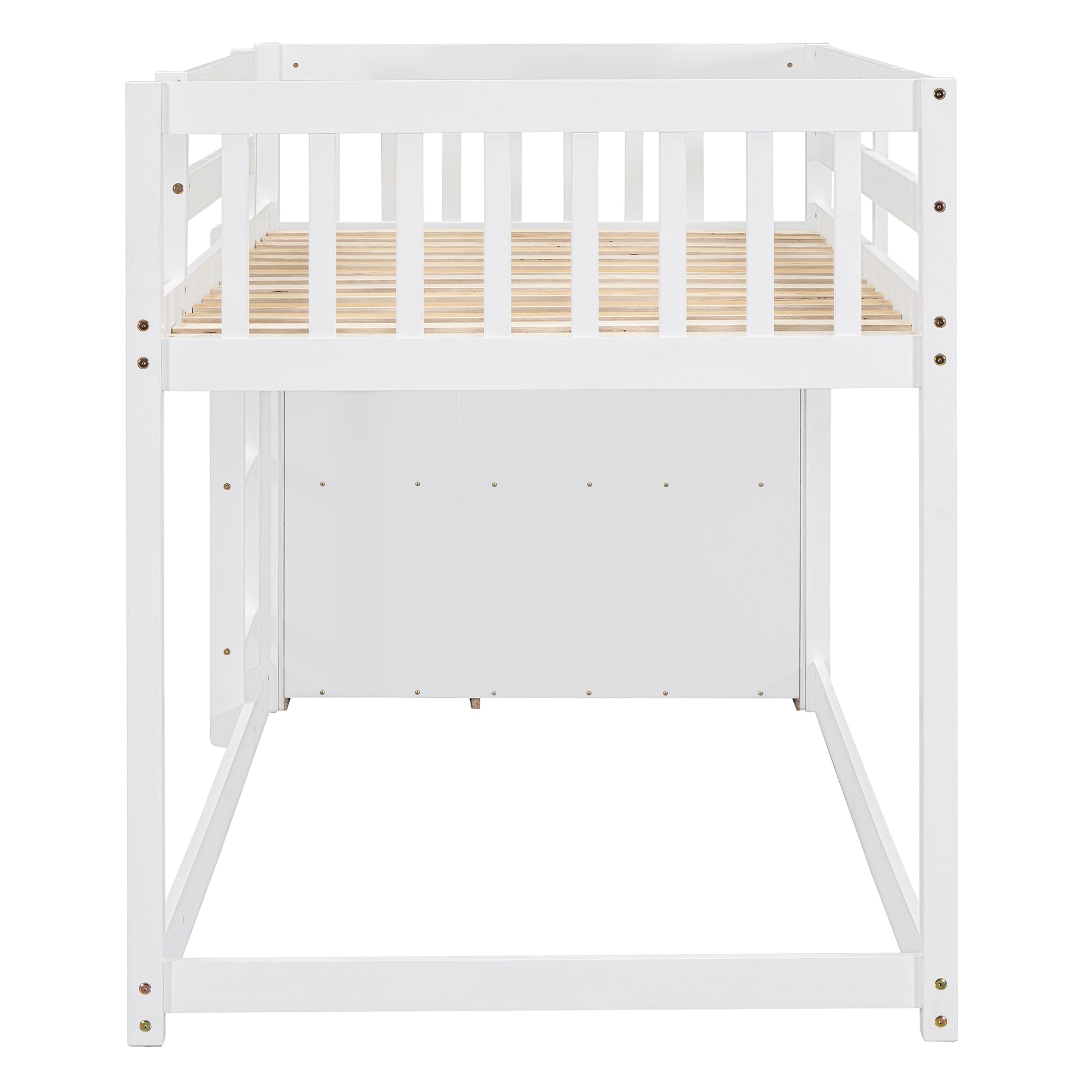 Twin over Twin Bunk Bed with 4 Drawers and 3 Shelves-White