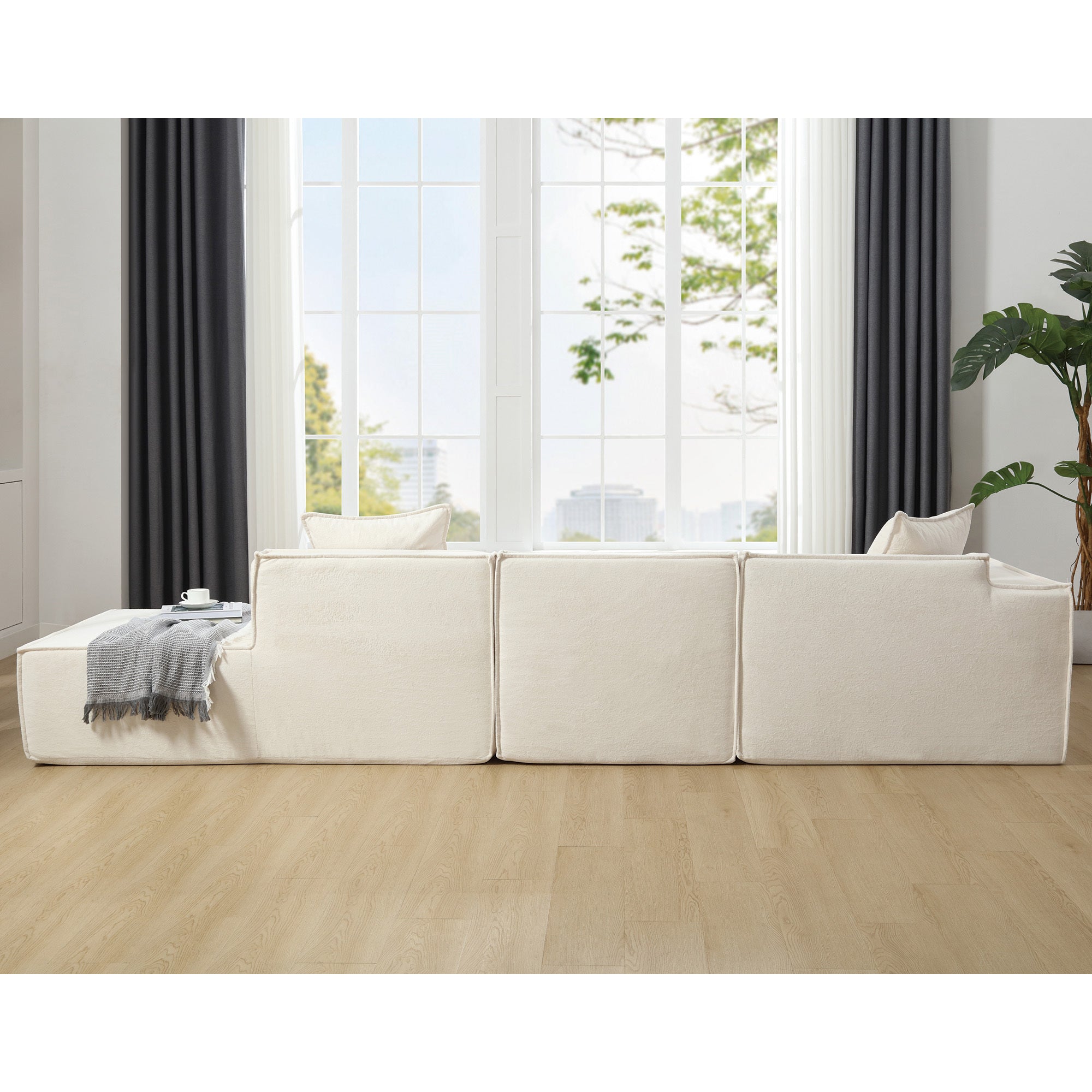 [VIDEO PROVIDED] Modular combination living room sofa set, modern minimalist sofa, free installation sofa, L-shaped, Italian minimalist tofu block sofa, Left-Hand Facing,Terrycloth fabric , Beige