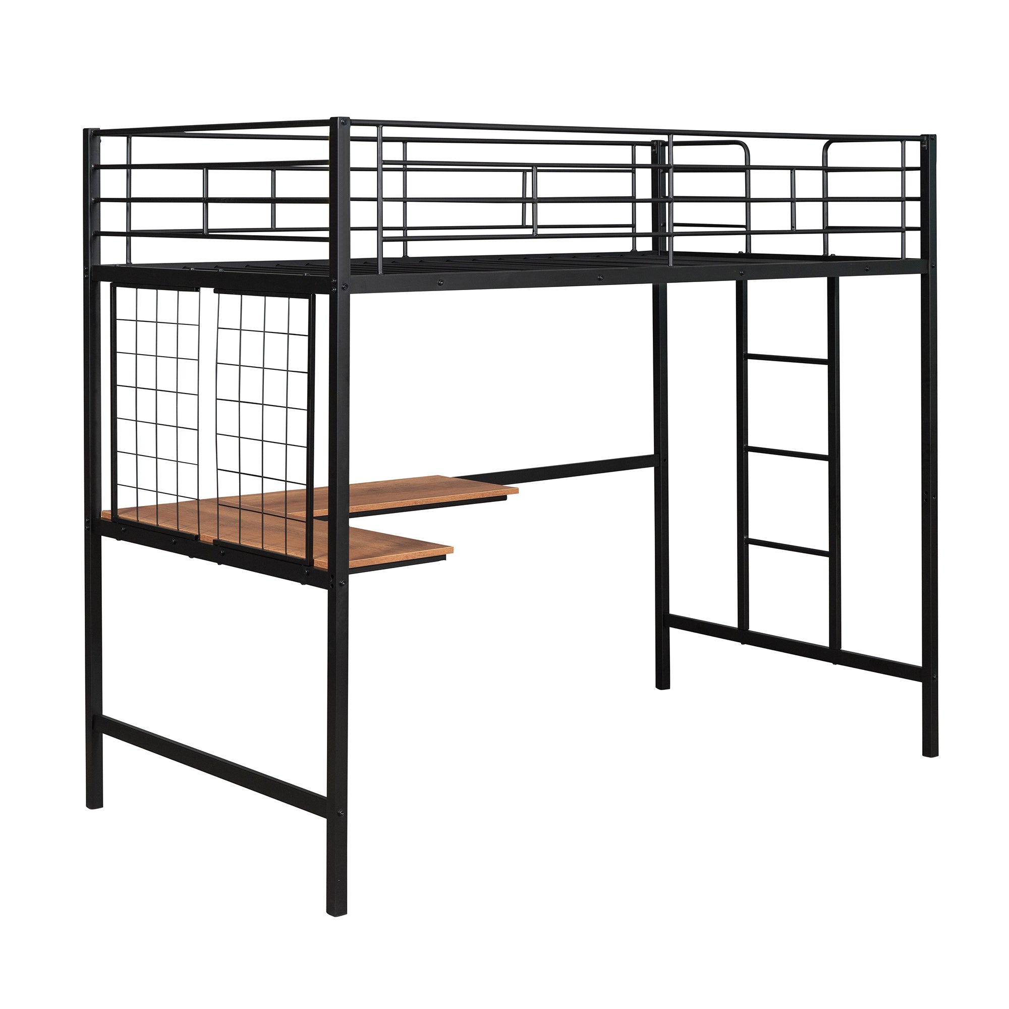 Twin Metal Loft Bed with Desk and Metal Grid,Black