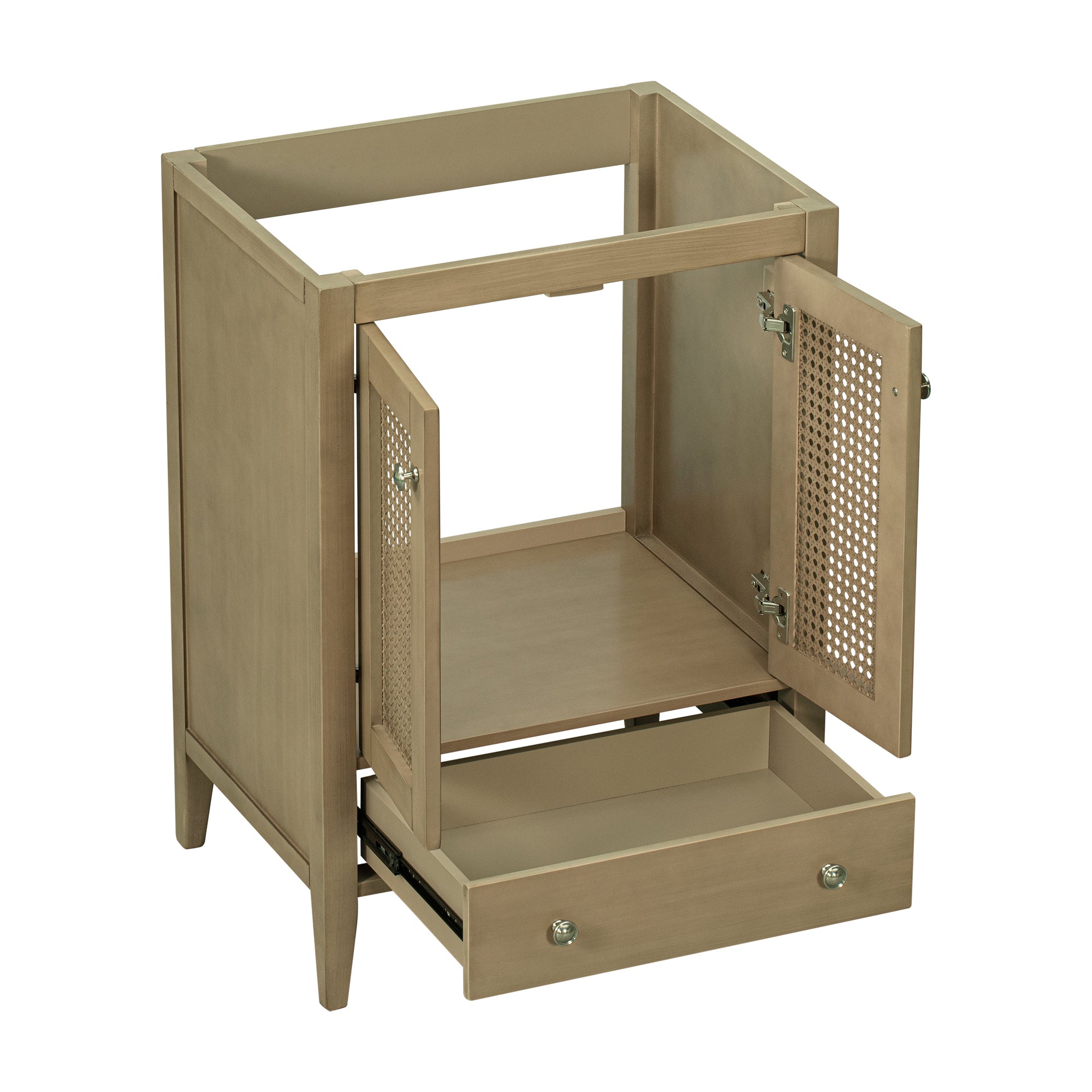 24" Bathroom Vanity without Sink, Base Only, Rattan Cabinet with Doors and Drawer, Solid Frame and MDF Board, Natural