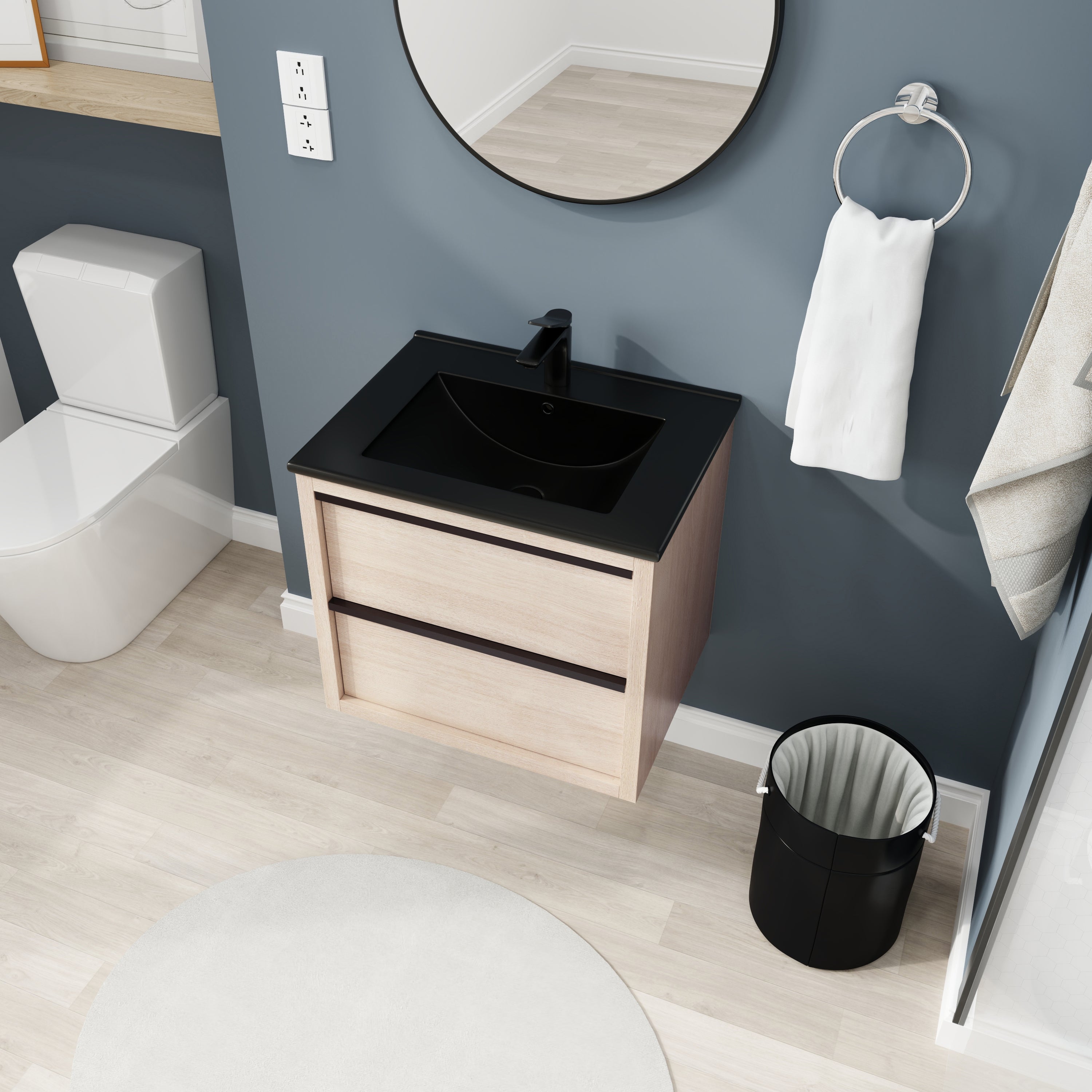 24" Bathroom Vanity, With Black Ceramic Sink And 2 Soft Close Drawers(BVA02524PLO-G-BL9060BK)W1286S00035