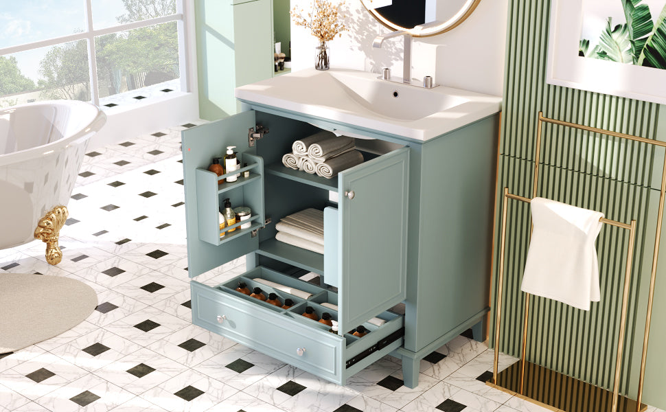 30" Bathroom Vanity with Sink Combo, Multi-functional Bathroom Cabinet with Doors and Drawer, Solid Frame and MDF Board, Green (Old Sku:SY999606AAC)