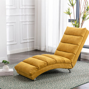 Fabric chaise lounge recliner with fixed back, side angle view