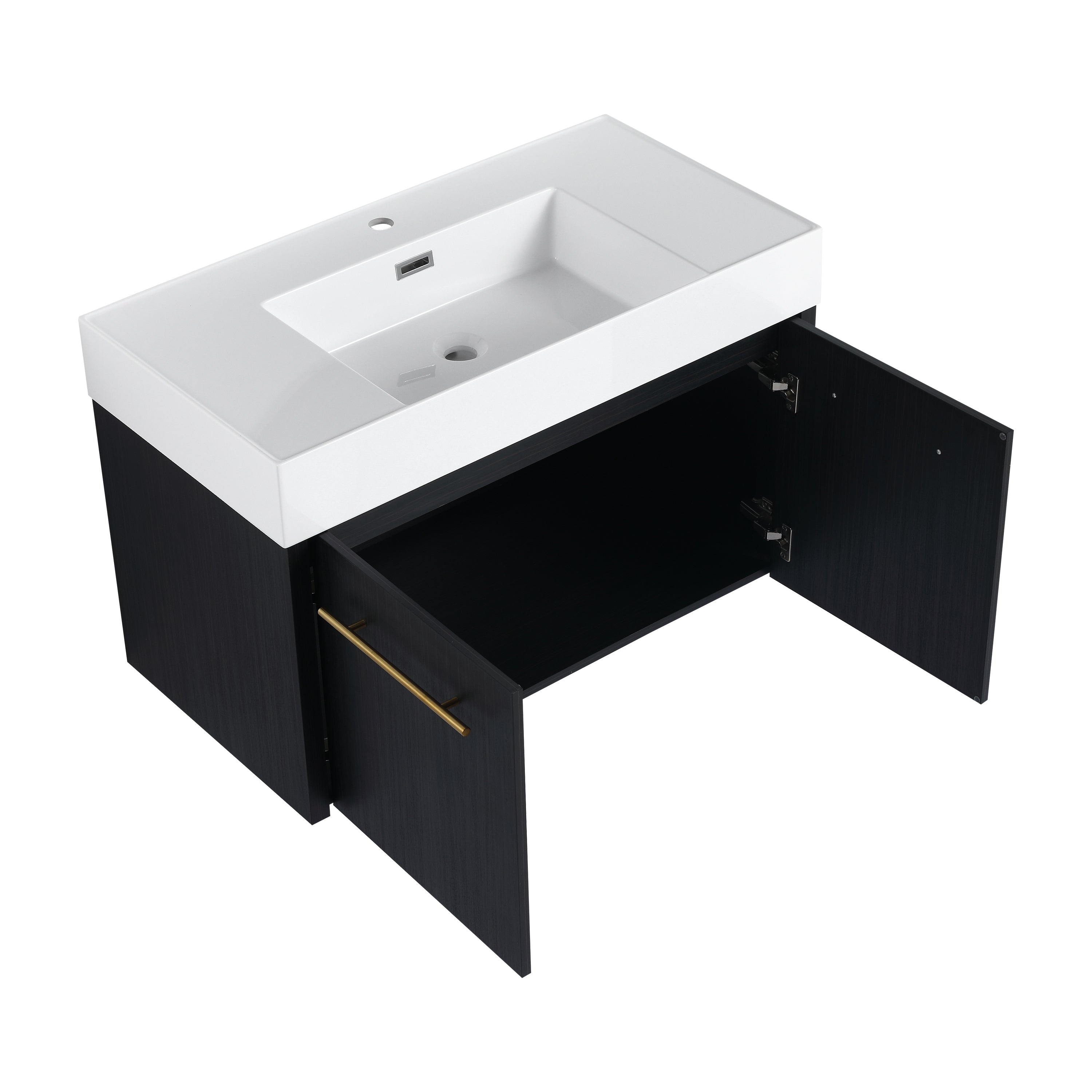 36 Inch Wall-Mounted Bathroom Vanity with Sink, Thick Edged Resin Basin, KD-Package