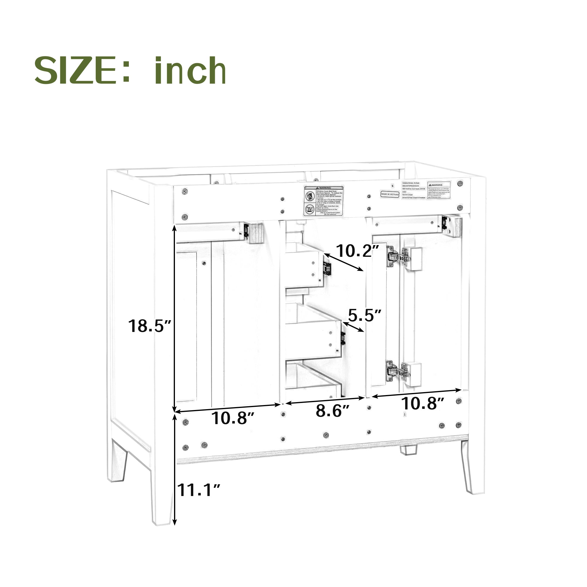 36" Bathroom Vanity with Ceramic Basin, Two Cabinets and Five Drawers, Solid Wood Frame, White (OLD SKU: SY999202AAK-1)