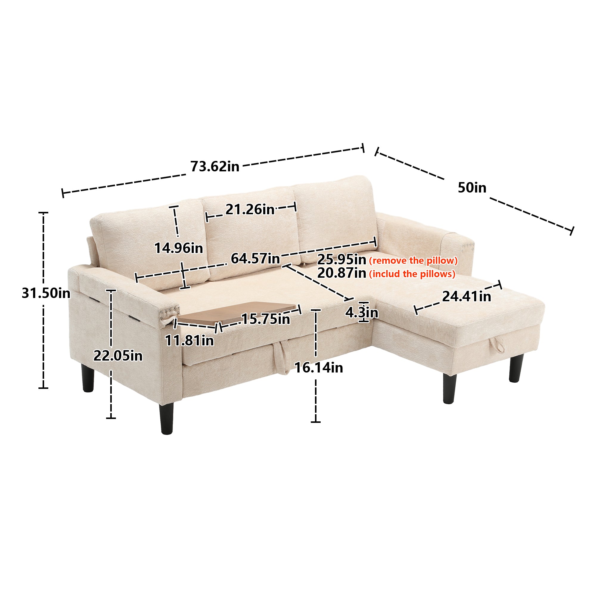 UNITED Sectional Sofa Reversible Sectional Sleeper Sectional Sofa with Storage Chaise