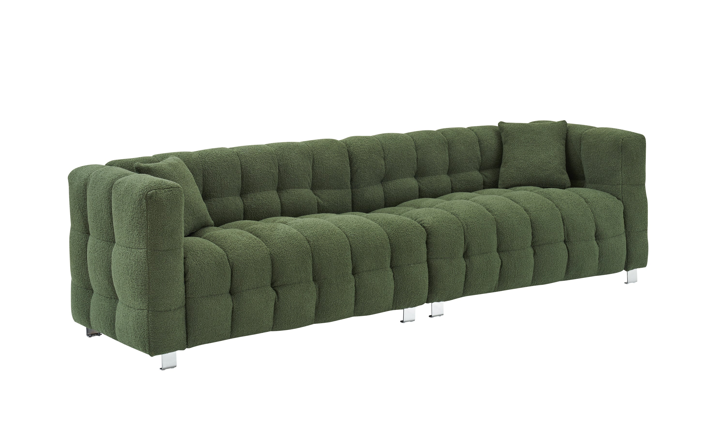 Luxurious 102-Inch Green Teddy Fleece Sofa for Living Room, Bedroom, or Apartment - Includes Two Throw Pillows & Reinforced with Heavy-Duty Hardware Feet