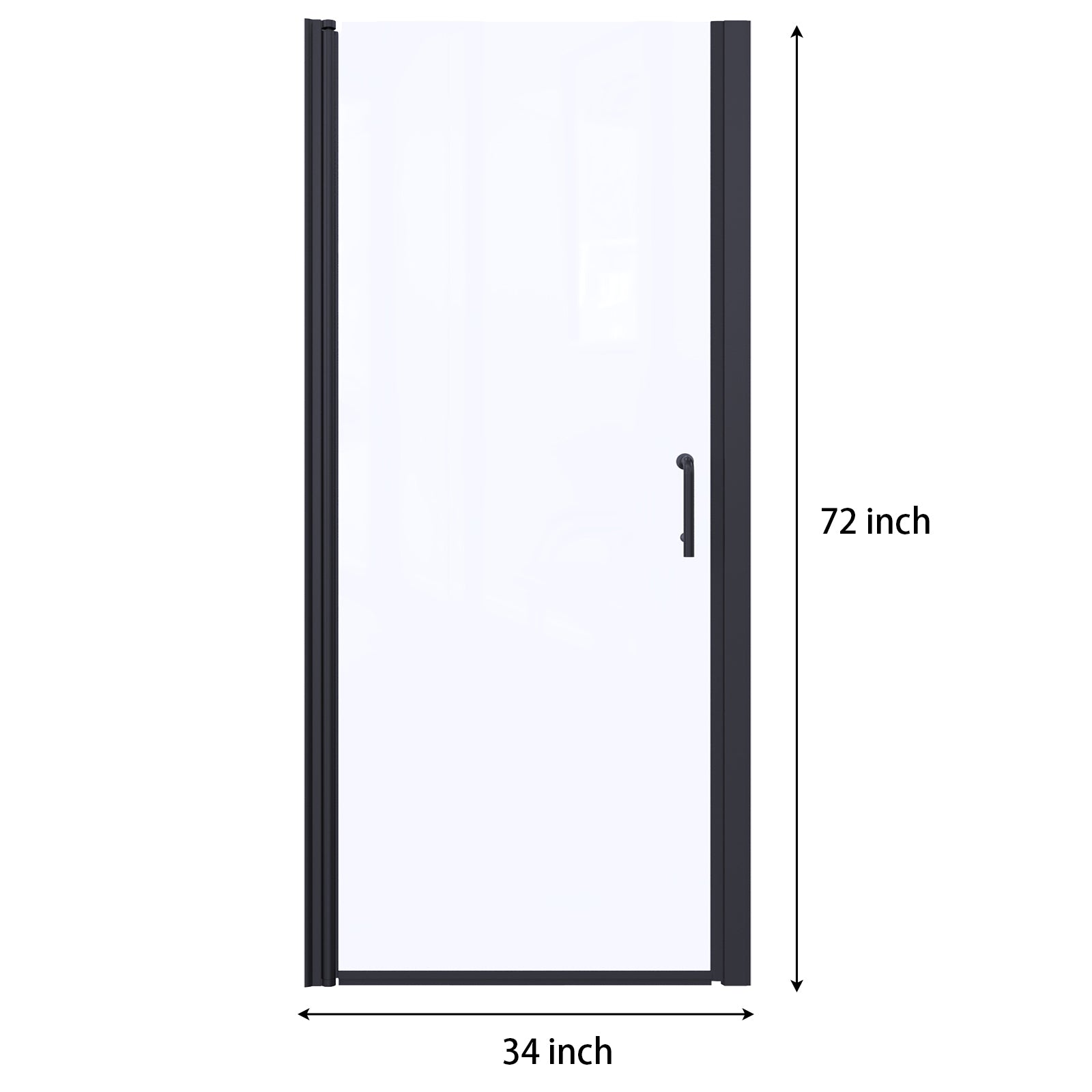 Semi-Frameless Pivot Shower Door 34-35"W x 72"H  in Matte Black With Clear Glass