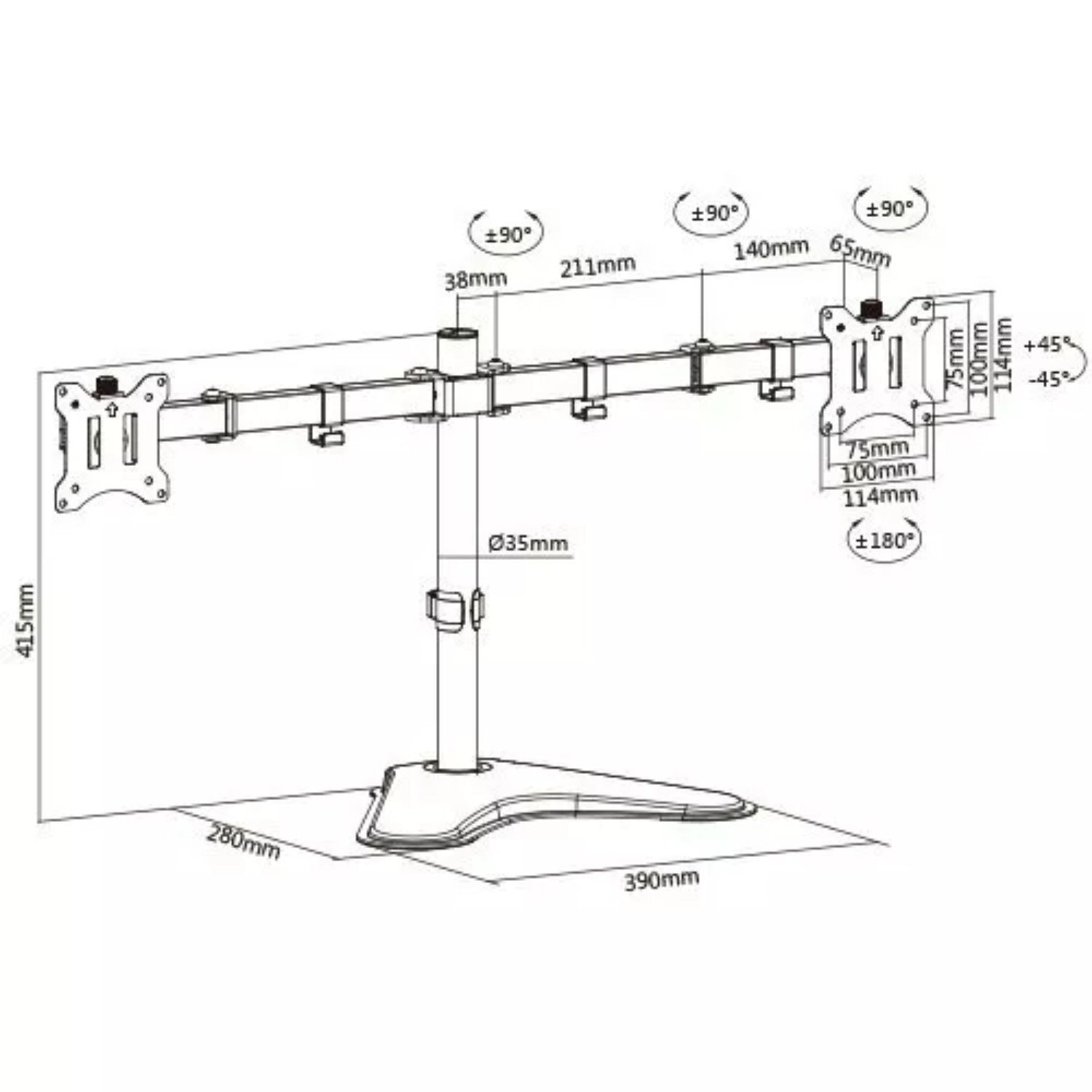 Dual Monitor Desk Mount Stand, Swivel for 21"-32" LED LCD Screens