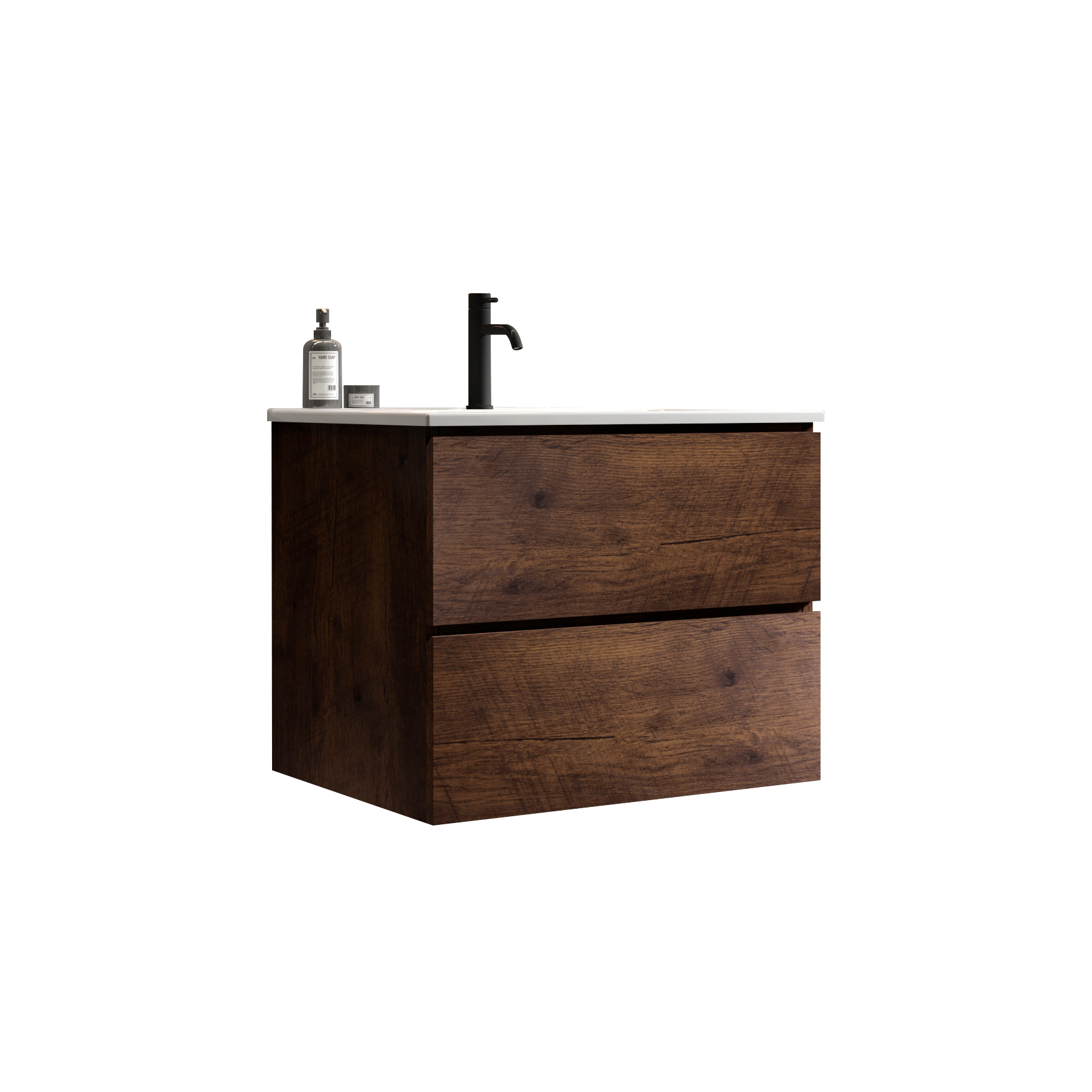 Wall Mount 24" Walnut Bathroom Vanity with Ceramic Sink with one faucet hole, Large Storage Floating Bathroom Vanity for Modern Bathroom, One-Piece Sink Basin without Drain and Faucet, Pre-assembled