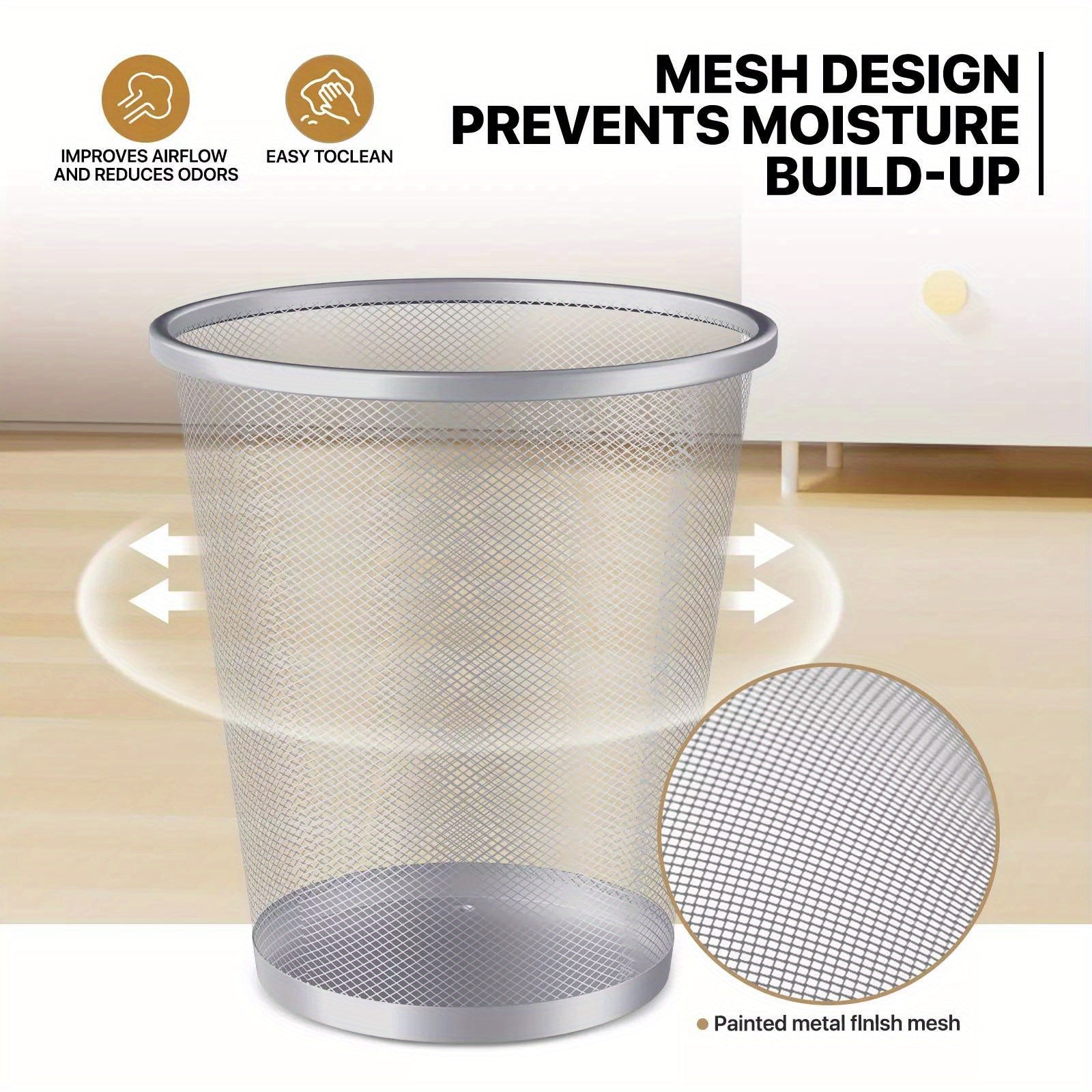 2-Piece 5-Gallon Trash Can Set – Open Top Mesh Metal Round Garbage Cans, Silver