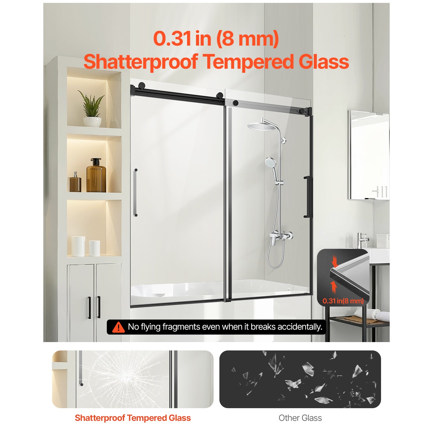 56-60 x 60 in Frameless Sliding Bathtub Door - Matte Black view 2