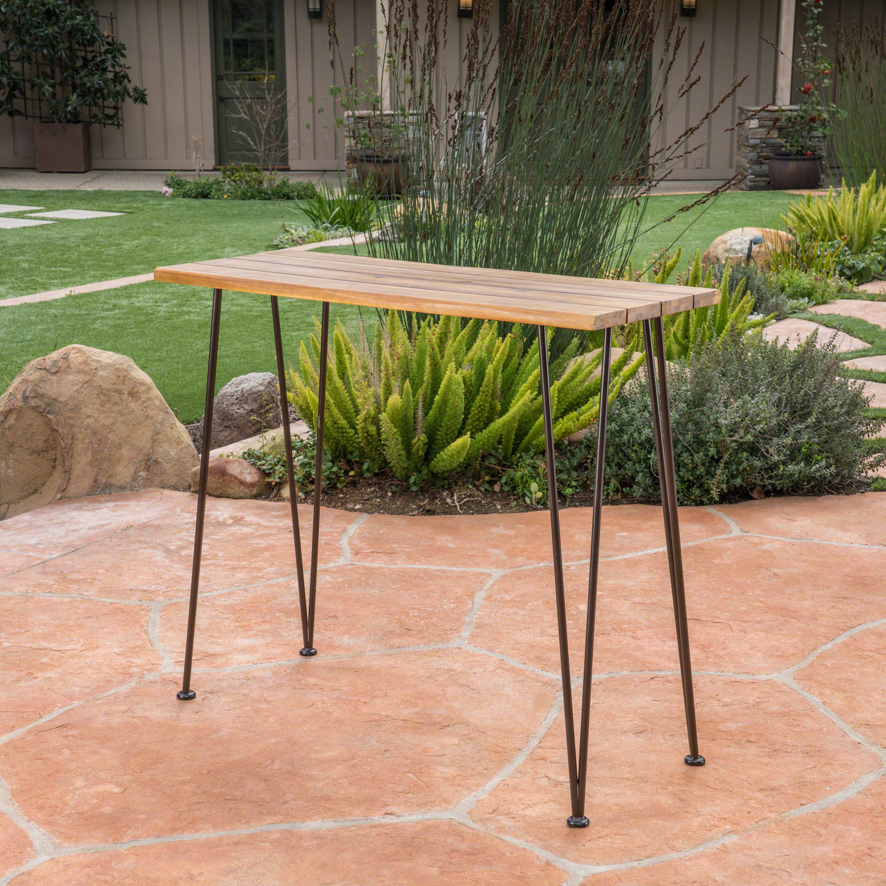 DENALI INDUSTRIAL WOOD AND METAL BAR TABLE