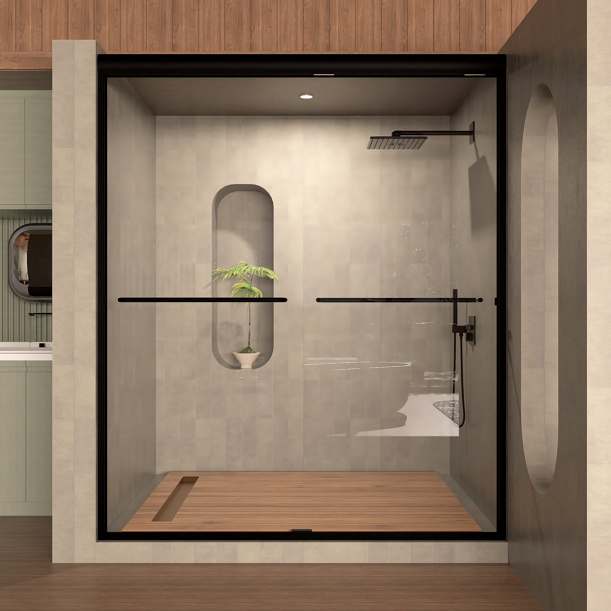 Semi-Frameless Sliding Shower Door 56-60"W x 72"H, Bathroom Sliding Door with 5/16" Clear Tempered Glass, Matte Black Finish, Designed for Smooth Door Closing