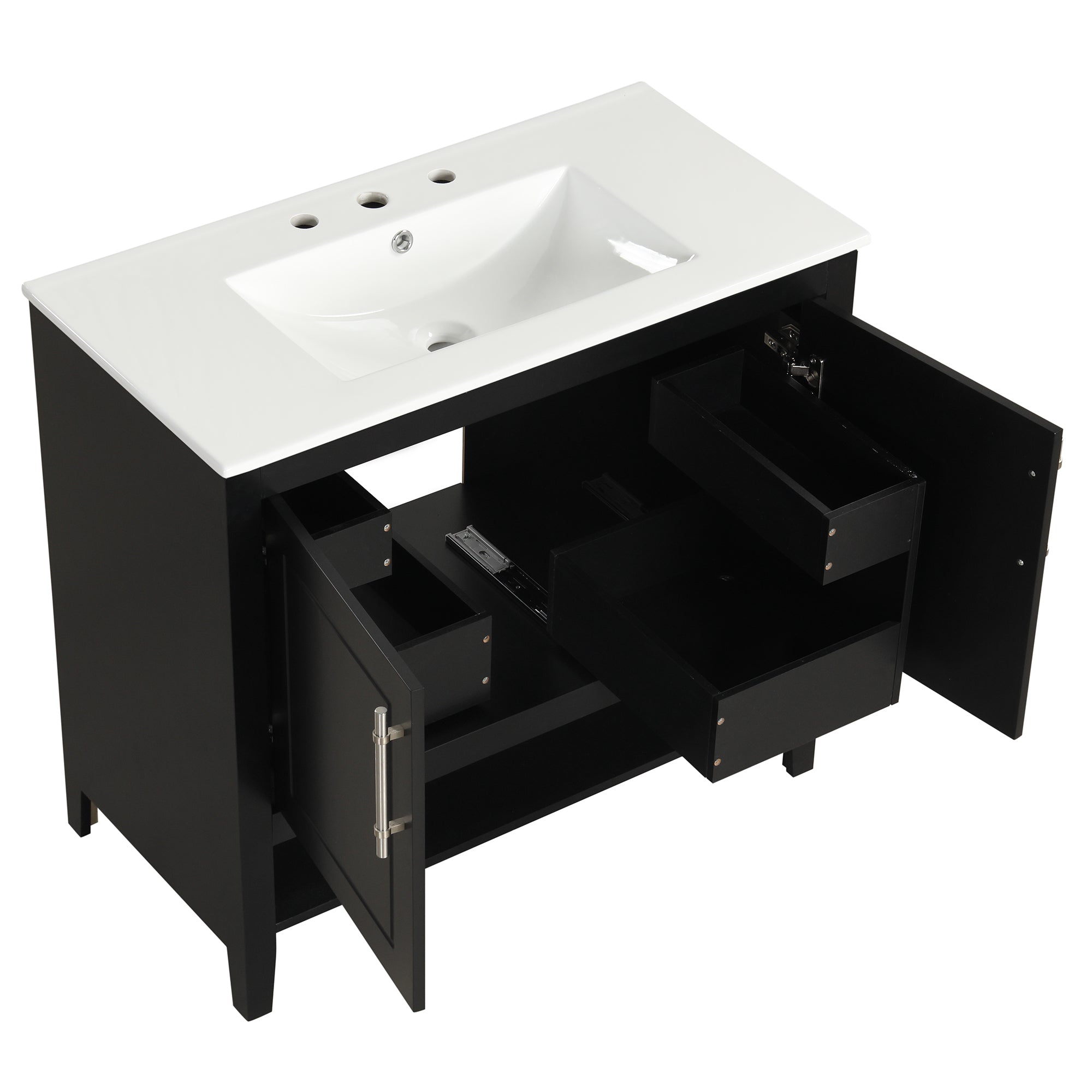 36" Bathroom Vanity with Sink, Multi-functional Bathroom Cabinet with Doors and Drawers, MDF Frame and MDF Board, Black