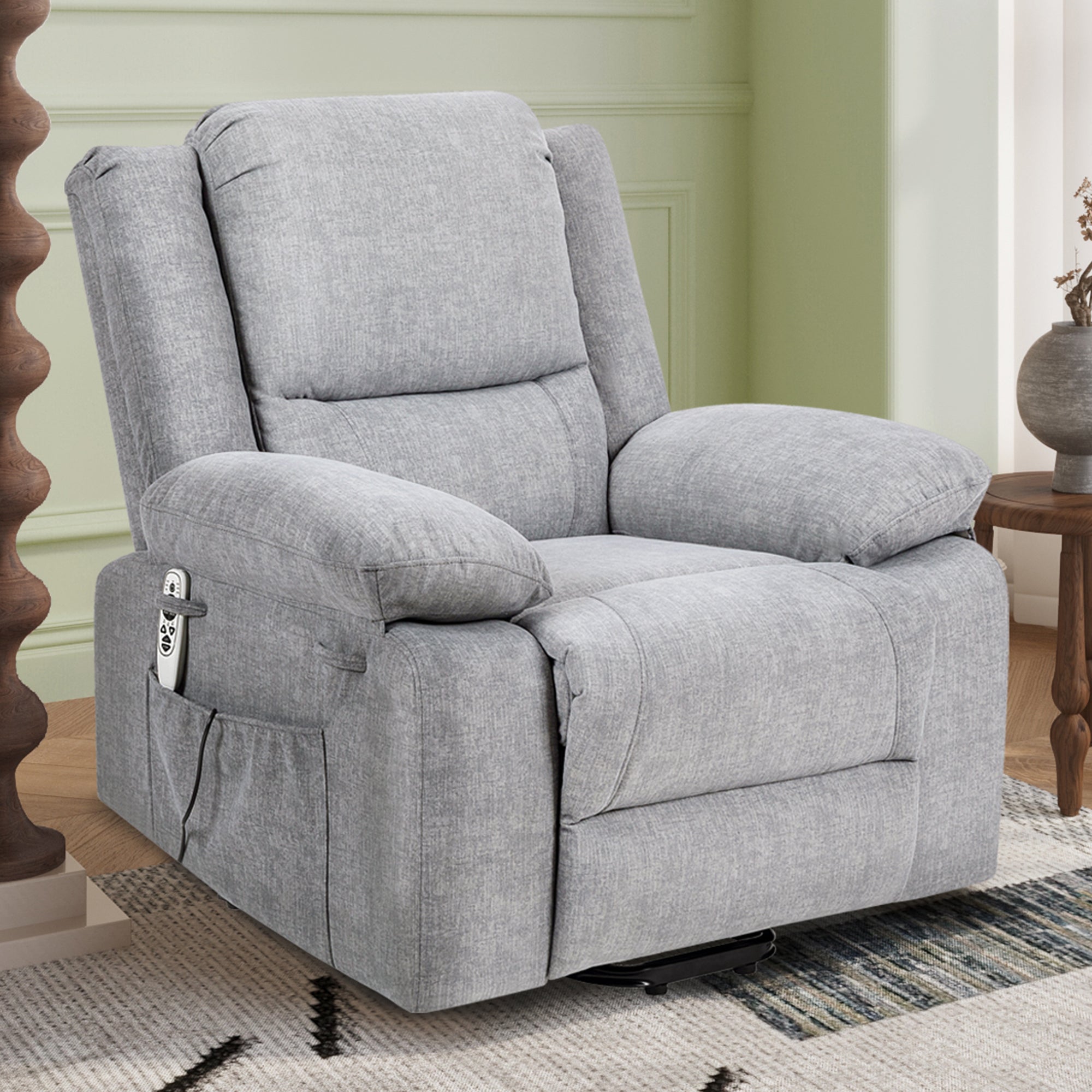 Electric Power Recliner Chair With Massage For Elderly ,Remote Control Multi-function Lifting, Timing, Cushion Heating Chair With Side Pocket Light Grey