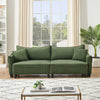 Sofa Showcasing Green Corduroy Fabric, Transformable into Sofa Bed with Two Throw Pillows: Ideal for Living Rooms & Diverse Scenes