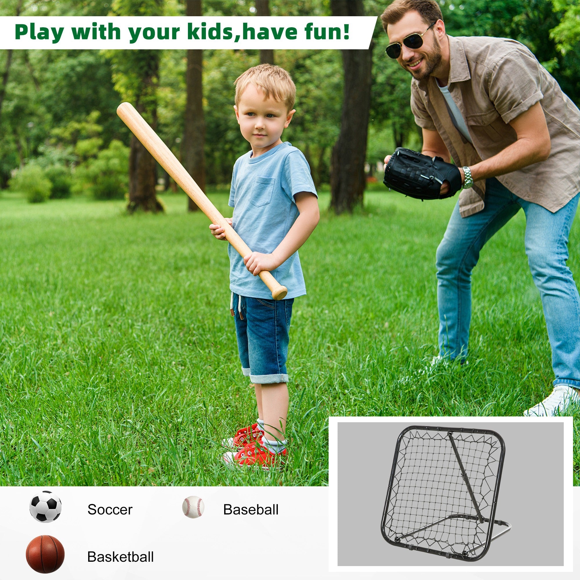 Soozier Soccer Rebounder Net, 3' x 3', Angle Adjustable Portable Training Goal Net with Quick Folding Design, Sturdy Metal Tube