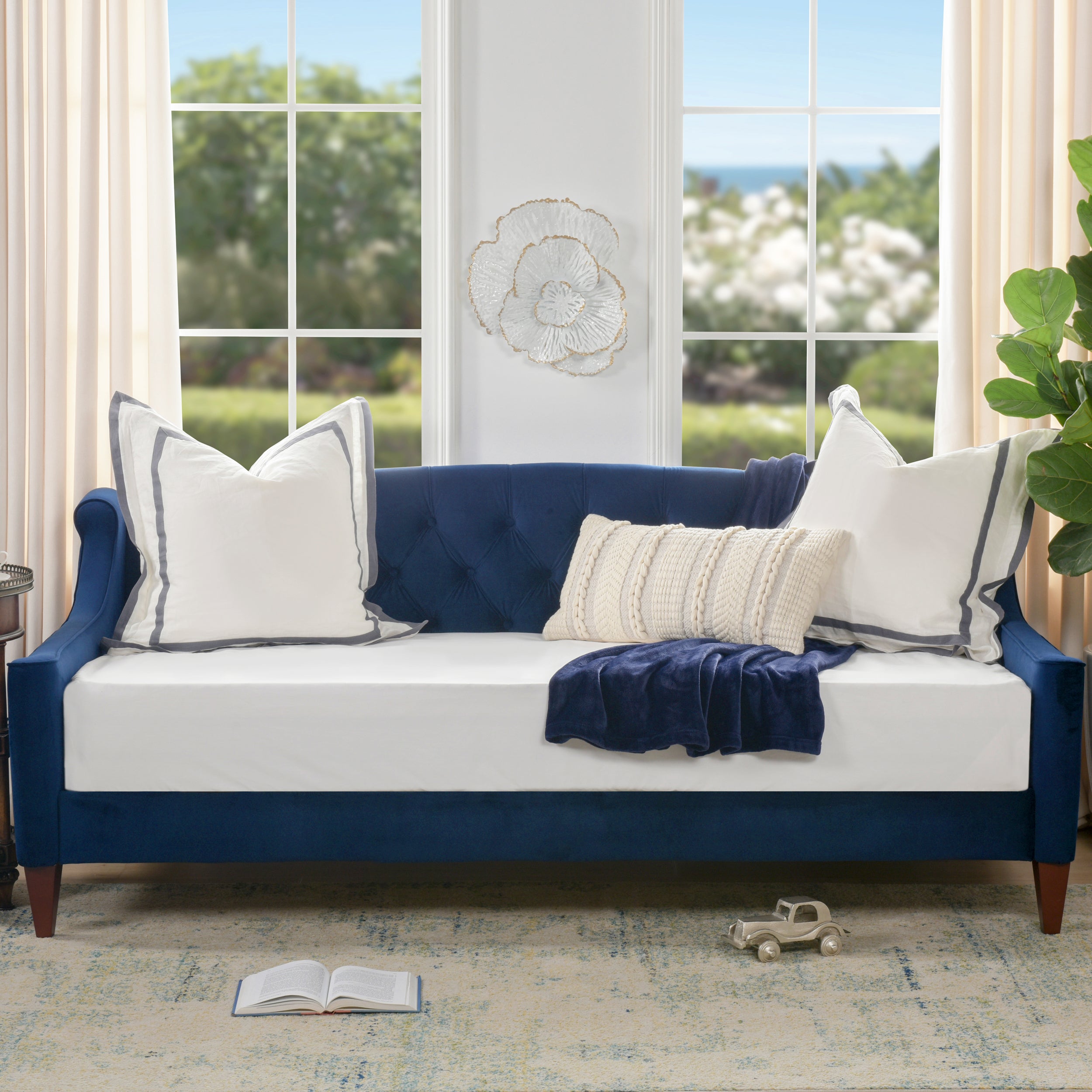 Lucy Upholstered Button Tufted Sofa Bed, Navy Blue Velvet