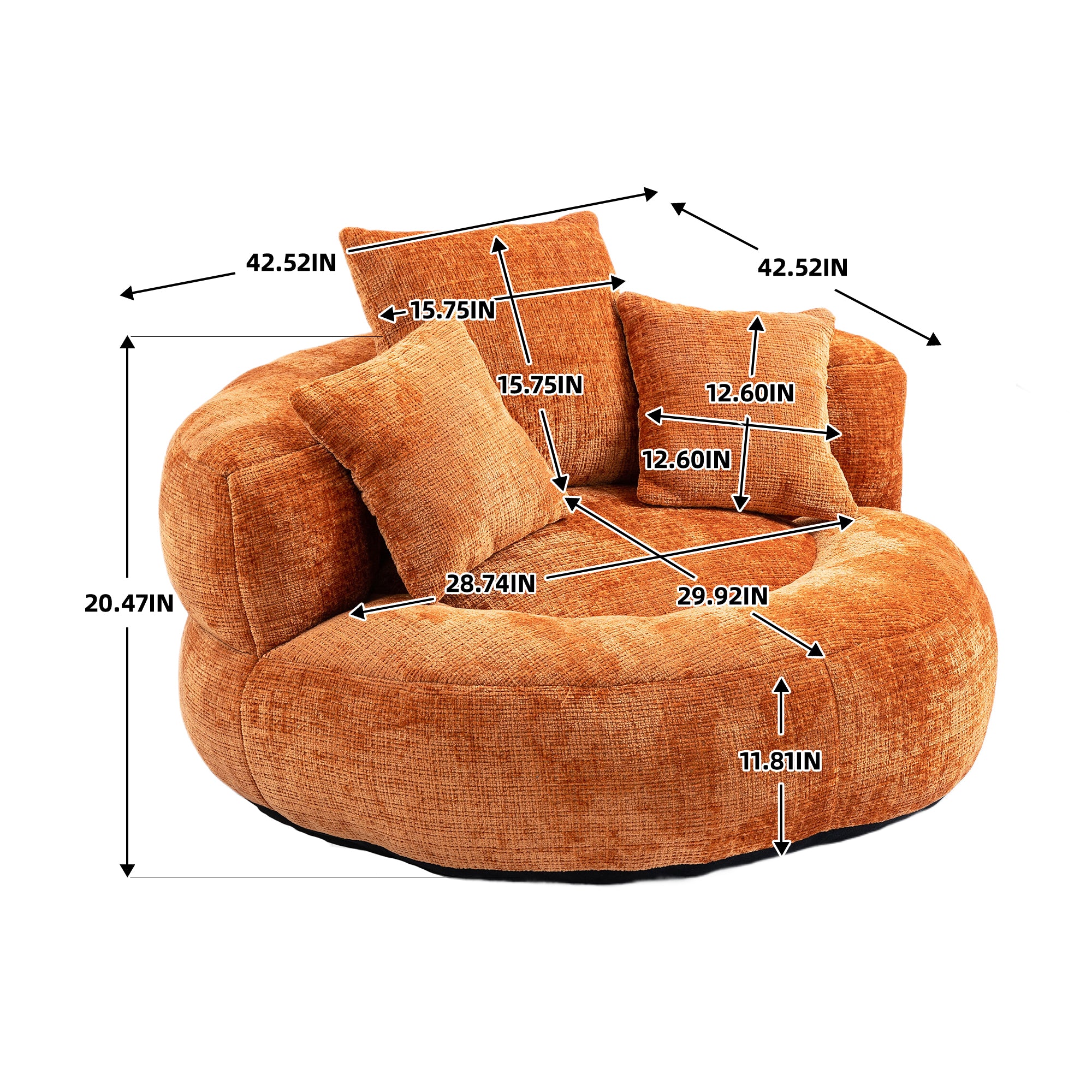 COOLMORE Lazy Sofa Durable Comfort Lounger High Back Bean Bag Chair Couch With Three Pillows for Adults and Kids, Indoor & Outdoor,  Single Gaming Sofa Chair For Bedroom,Office (Orange Chenille)