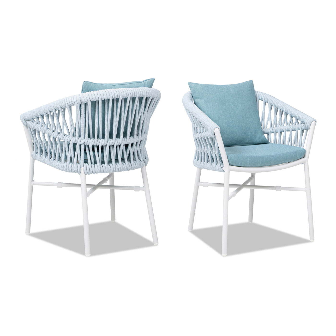 Maiden 24" Barrel Back Aluminum & Rope Outdoor Patio Dining Chair, Set of 2, Sky Blue Sunproof Olefin