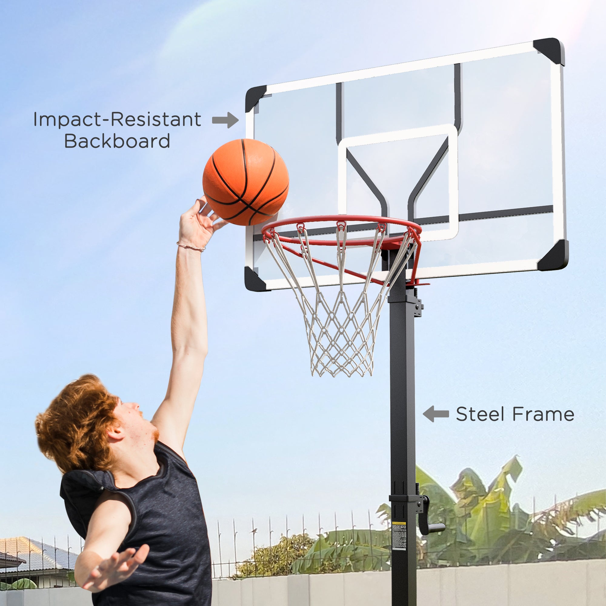 Soozier Portable Basketball Hoop, Fully Foldable Basketball Goal, 4.3-10.2ft Height Adjustable Basketball System with 4 Wheels and Extra Wide Base for Teenagers, Youth & Adults