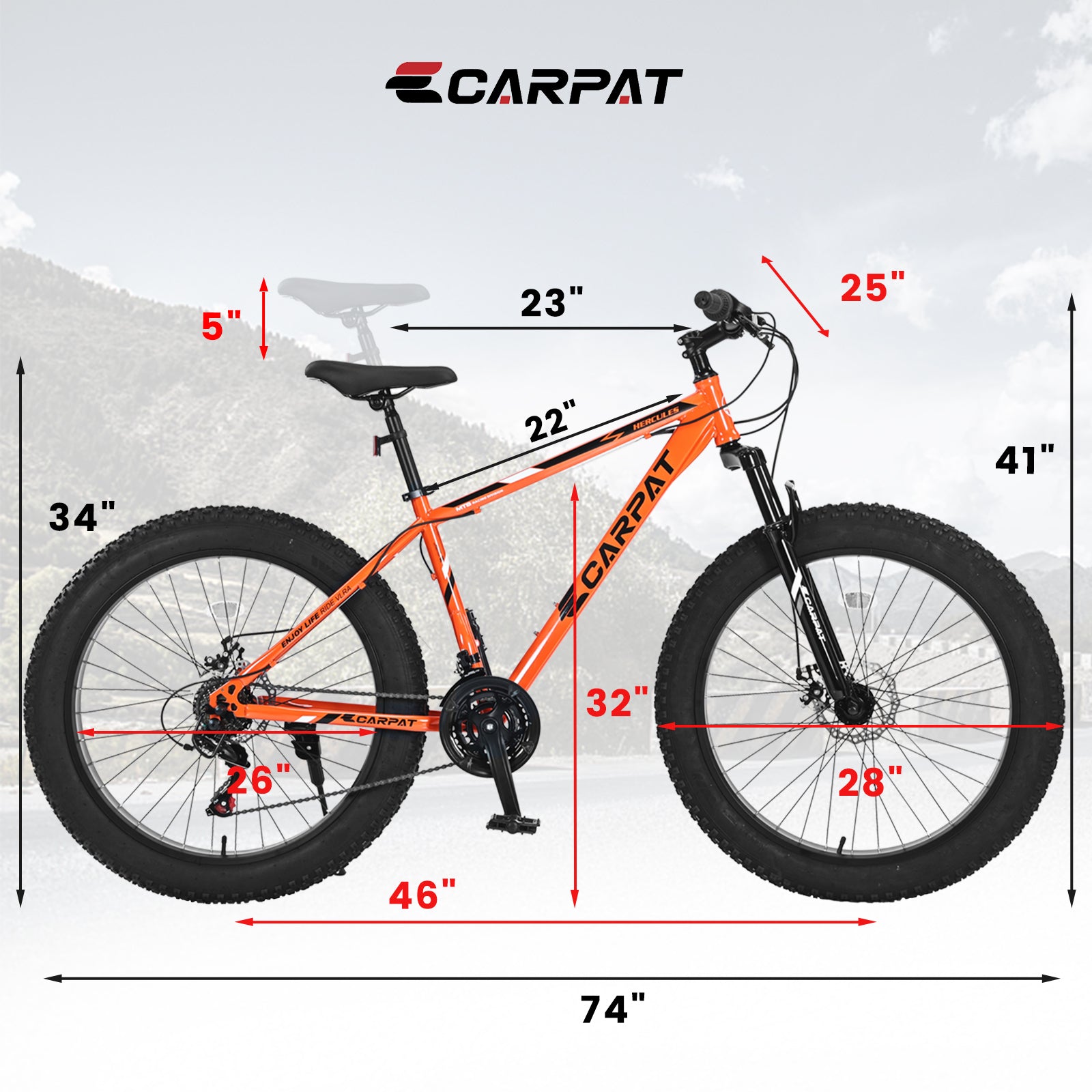 S26109 Elecony 26 Inch Fat Tire Bike Adult/Youth Full Shimano 21 Speed Mountain Bike, Dual Disc Brake, High-Carbon Steel Frame, Front Suspension, Mountain Trail Bike, Urban Commuter City Bicycle