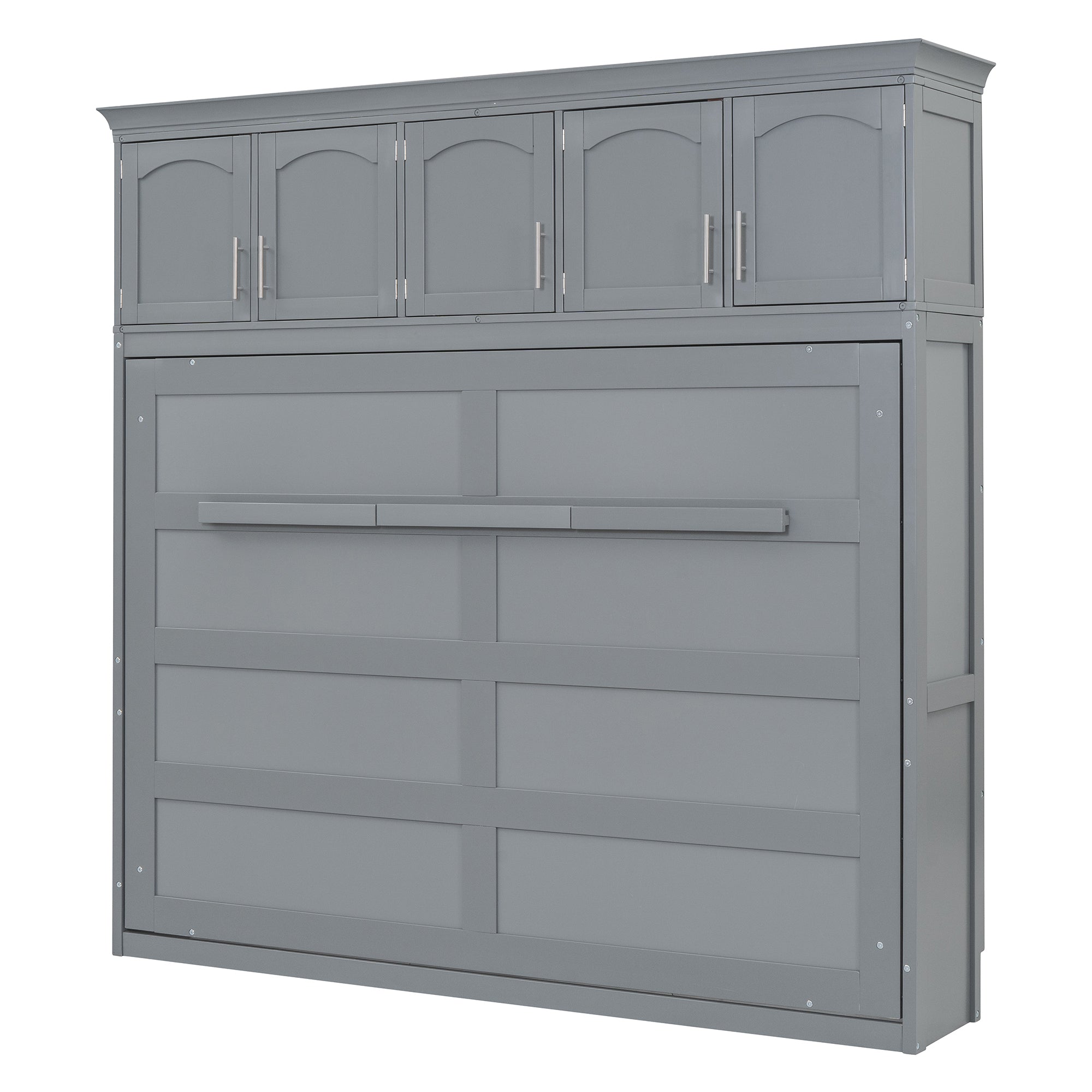 Queen Size Murphy Bed Wall Bed with Top Cabinets,Gray